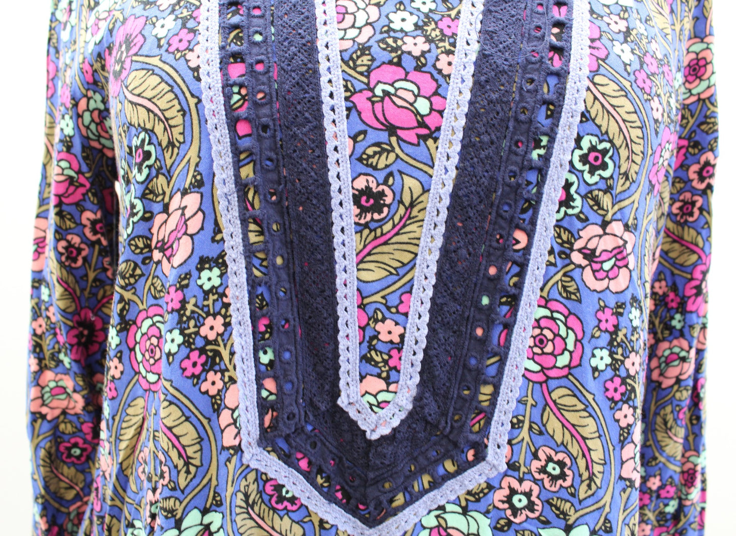 Matilda Jane Thoughts and Dreams Blue Floral Lace Trim Tunic Shift Dress Size S