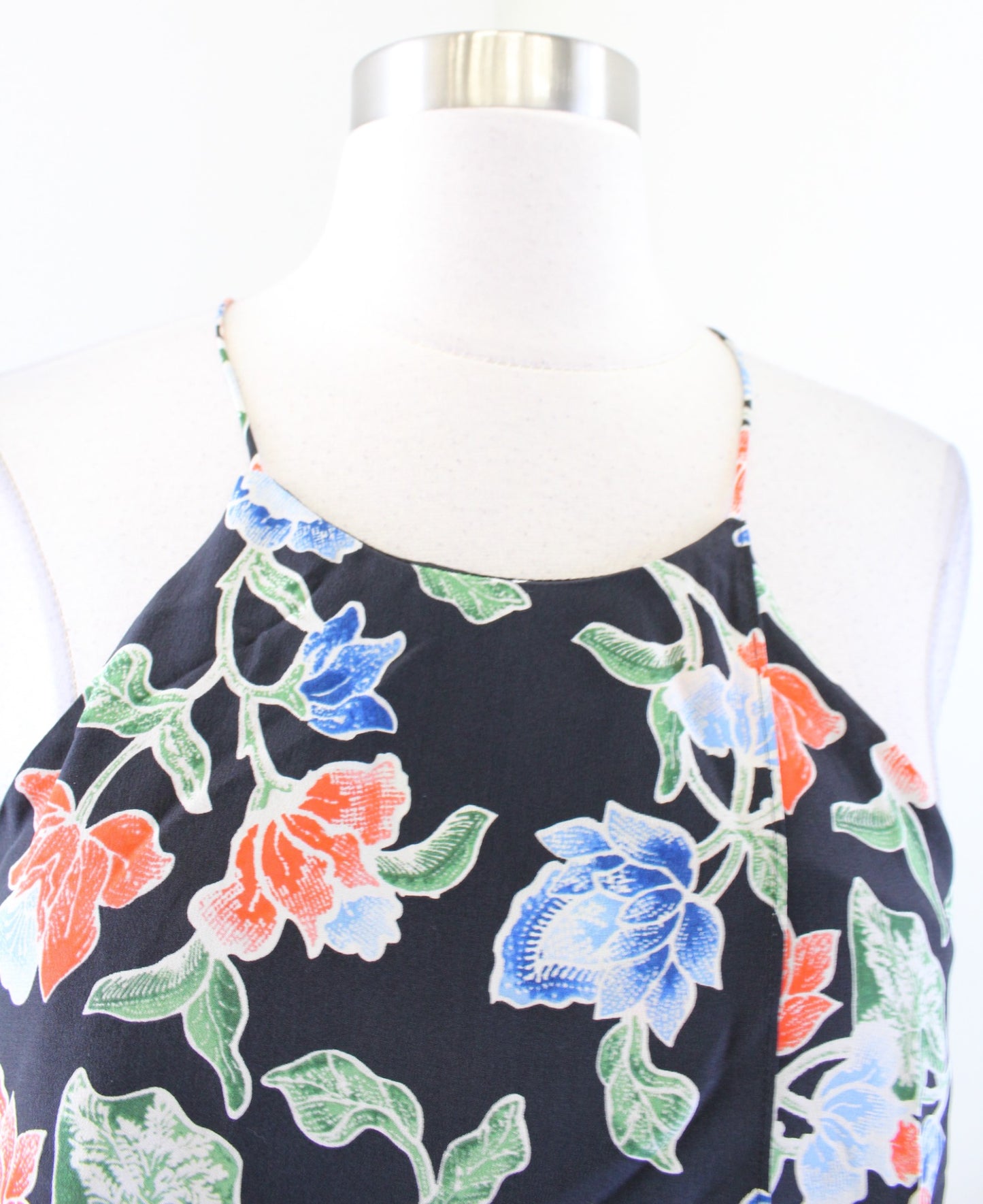 Joie Derwen Black Floral Silk Ruffle Cami Tank Top Blouse Size XS Blue Green