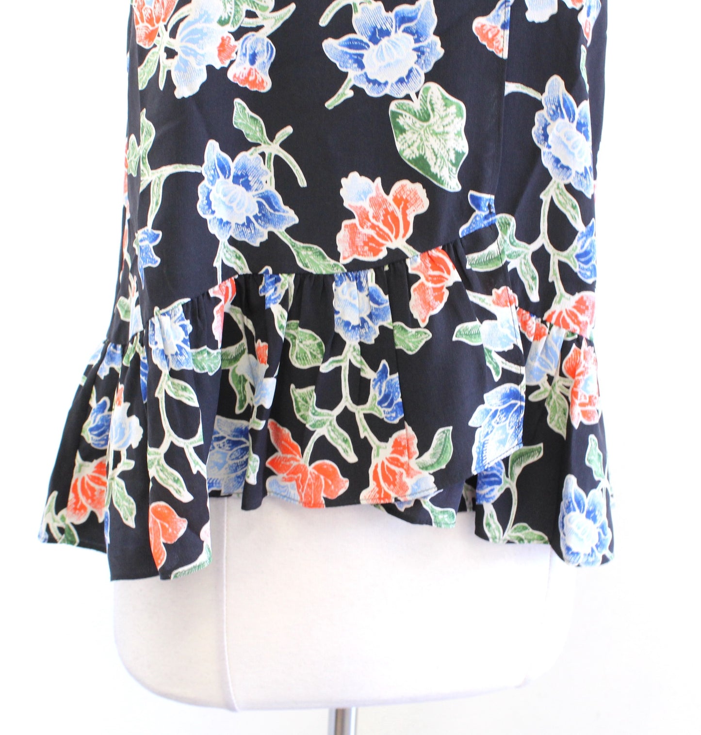 Joie Derwen Black Floral Silk Ruffle Cami Tank Top Blouse Size XS Blue Green