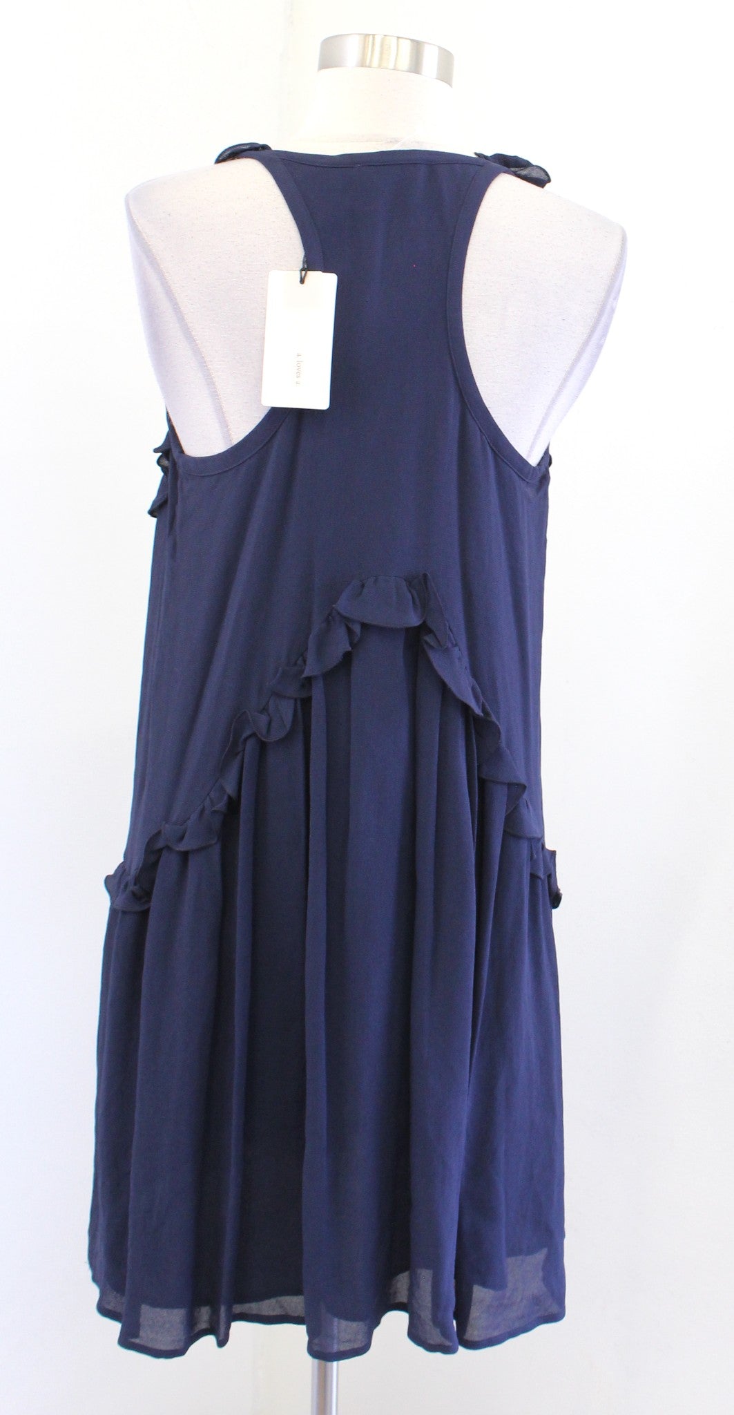NWT $169 A Loves A Navy Blue Lace Up Ruffle Tiered Shift Dress Size XS Racerback
