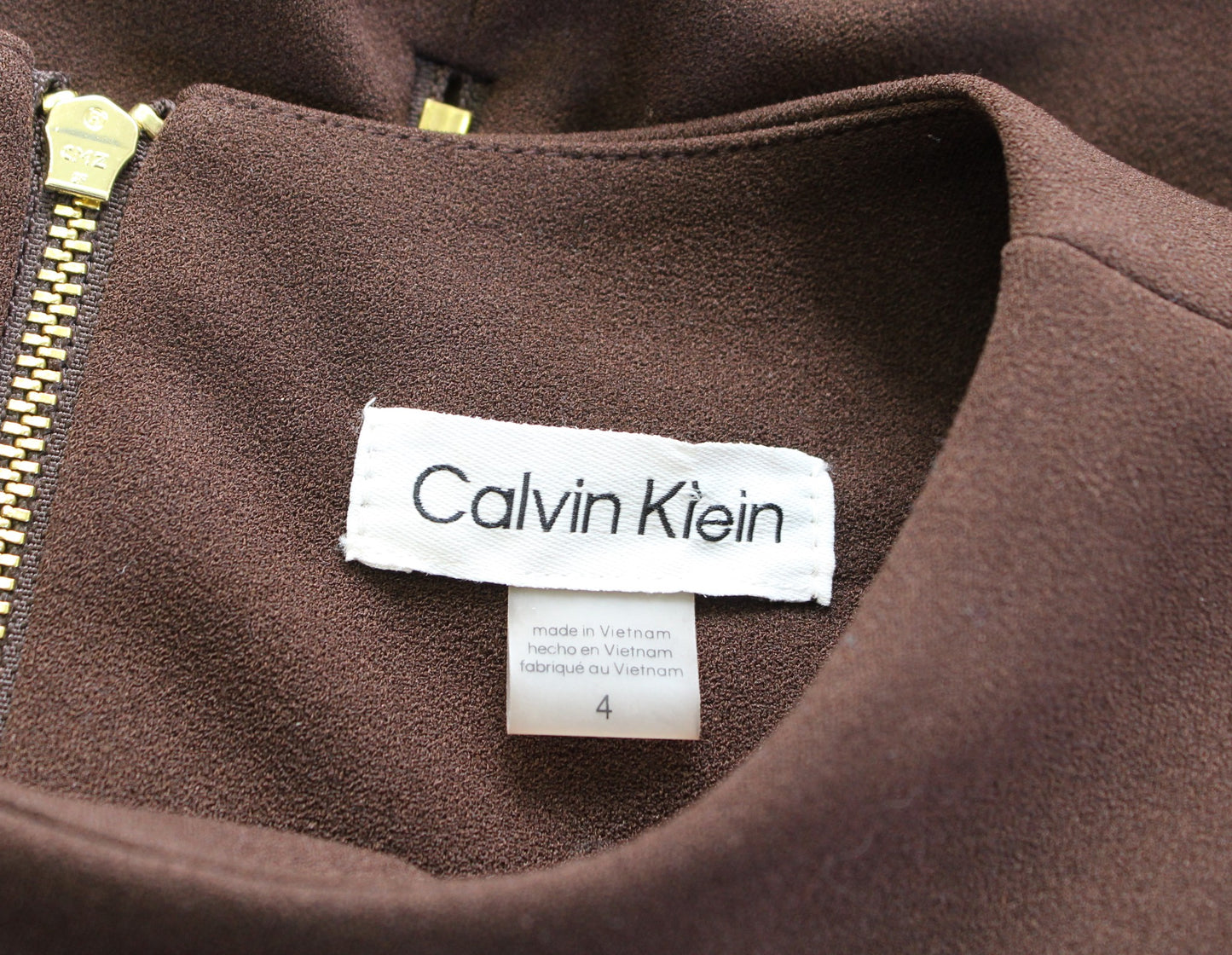 Calvin Klein Brown Short Sleeve Faux Leather Tie Waist Sheath Dress Sz 4 Career