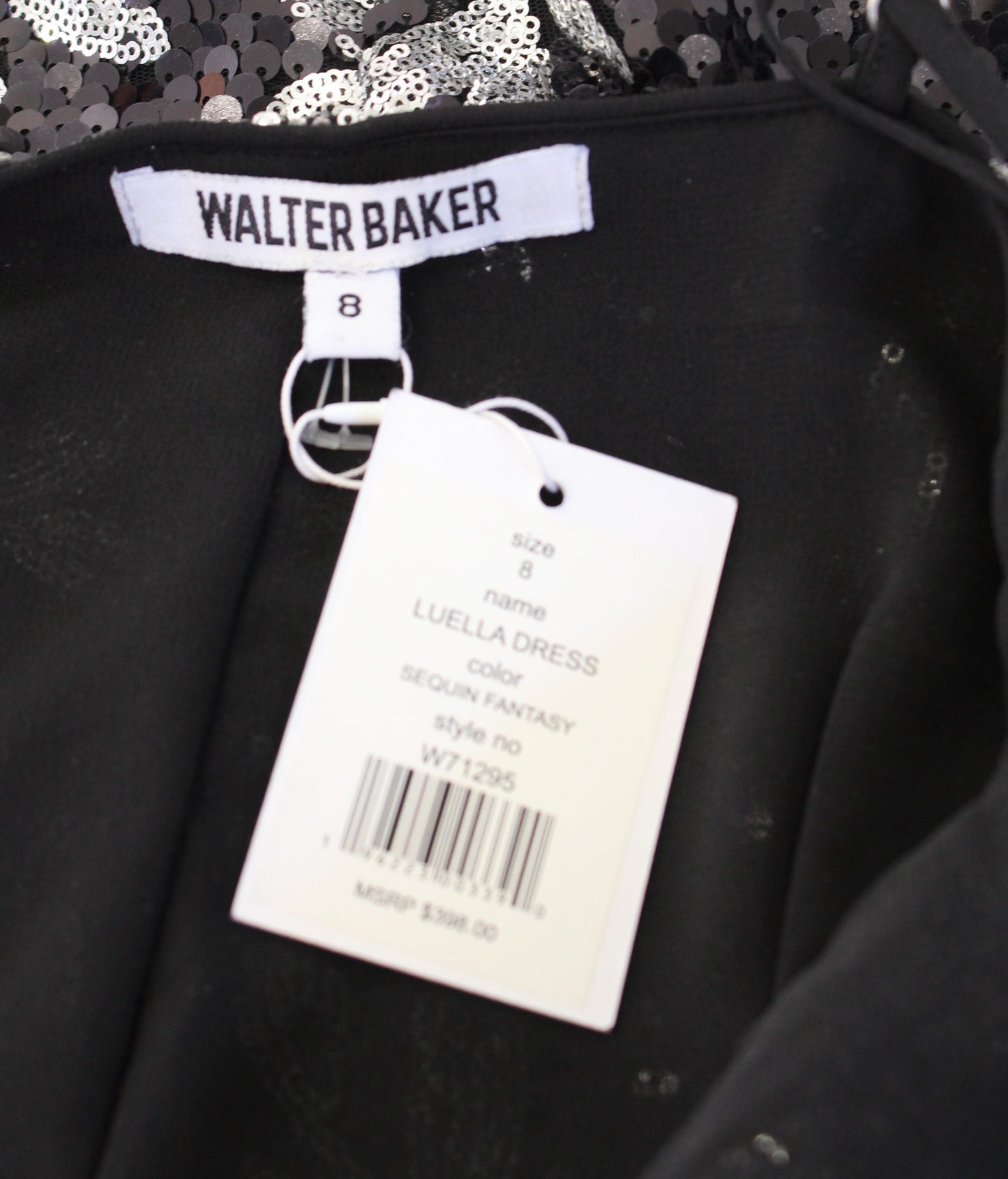 NWT Walter Baker Black Silver Floral Sequin Fantasy Luella Dress Party Size 8