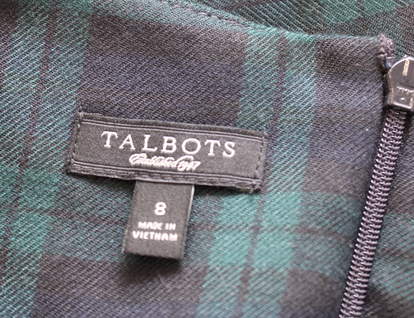 Talbots Green Navy Blue Black Plaid Wool Blend Lace Hem Sheath Dress Size 8