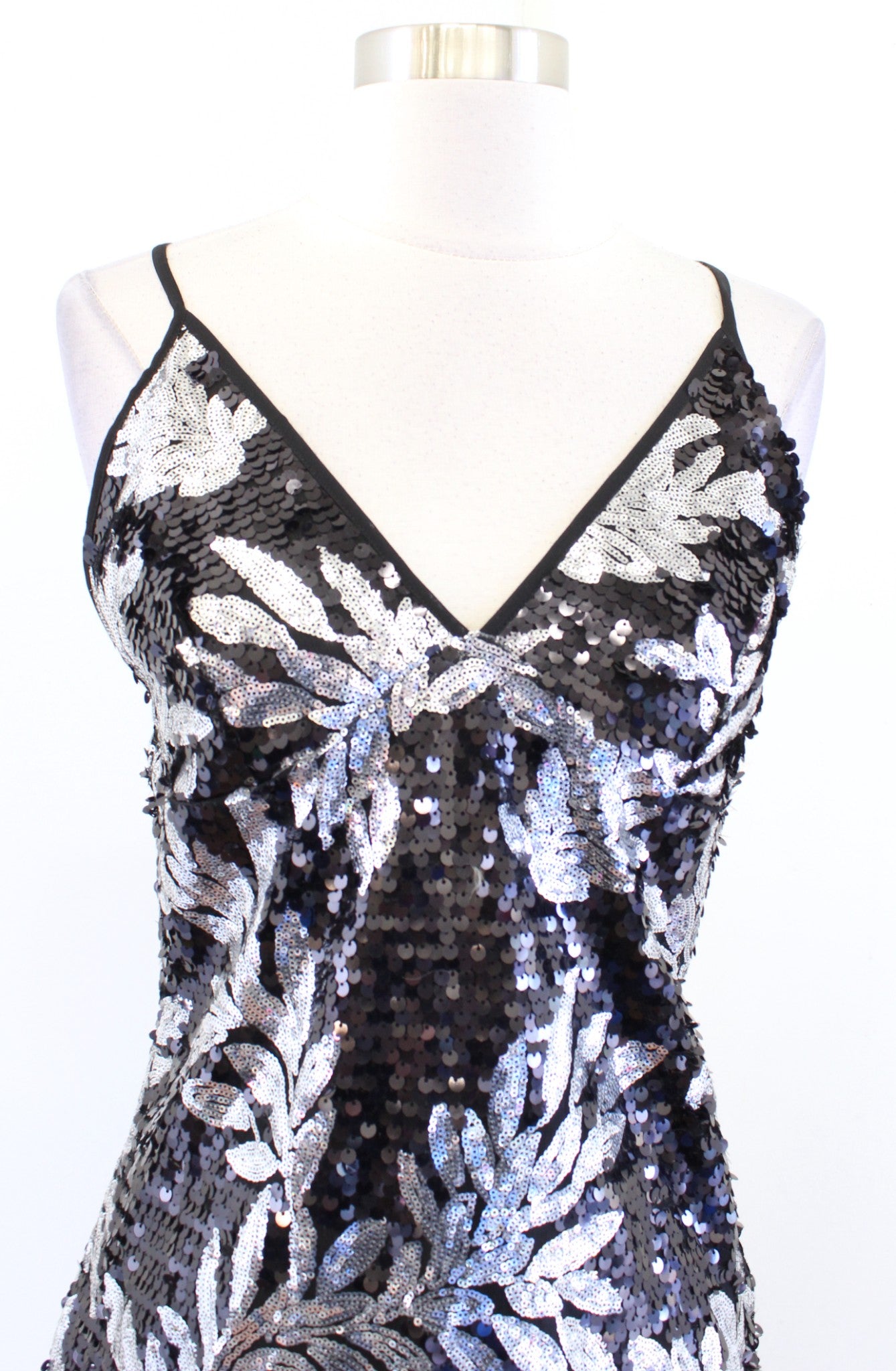 NWT Walter Baker Black Silver Floral Sequin Fantasy Luella Dress Party Size 8