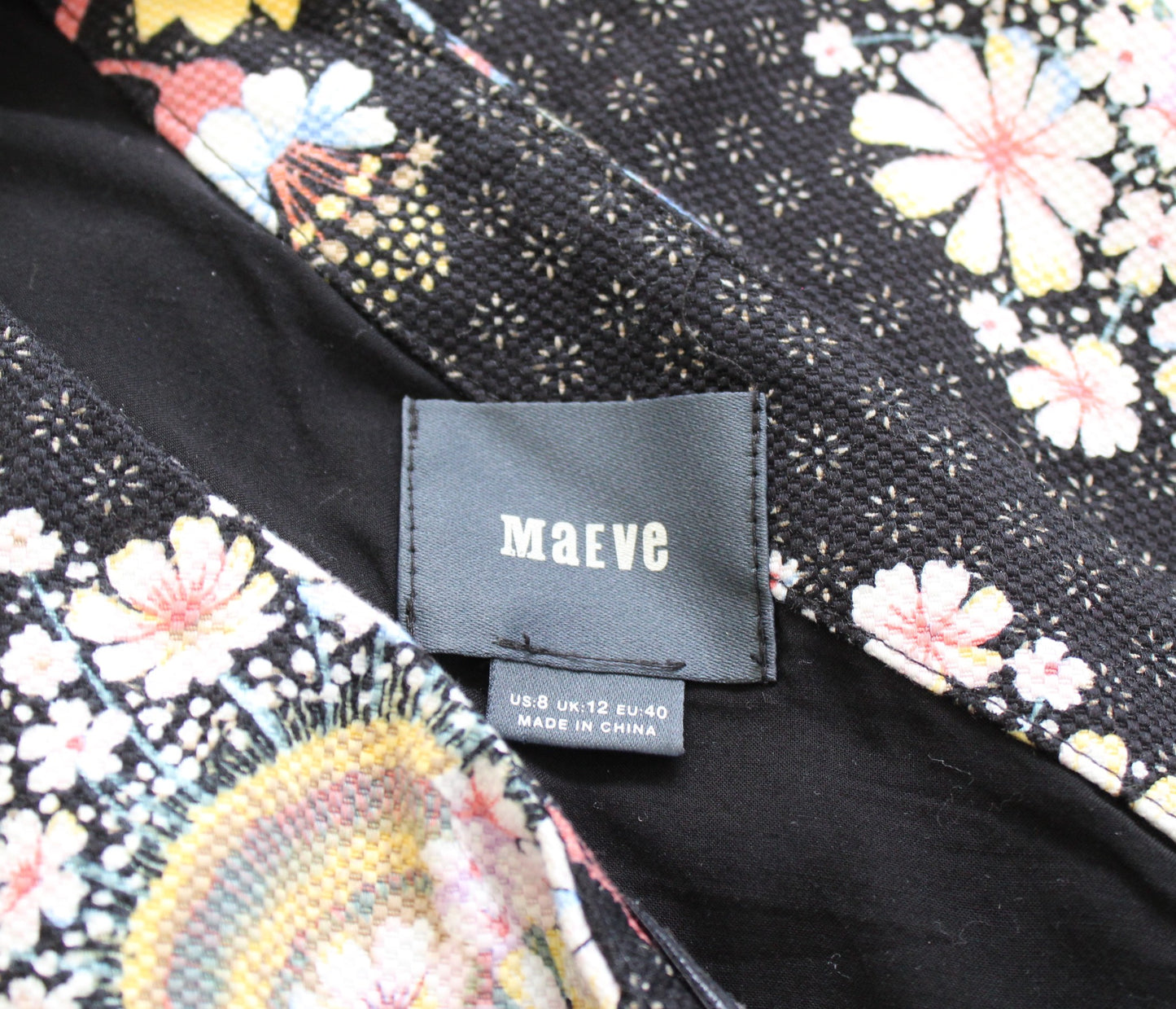 Maeve Anthropologie Ashbury Black Floral One Shoulder Shift Dress Size 8 Bow