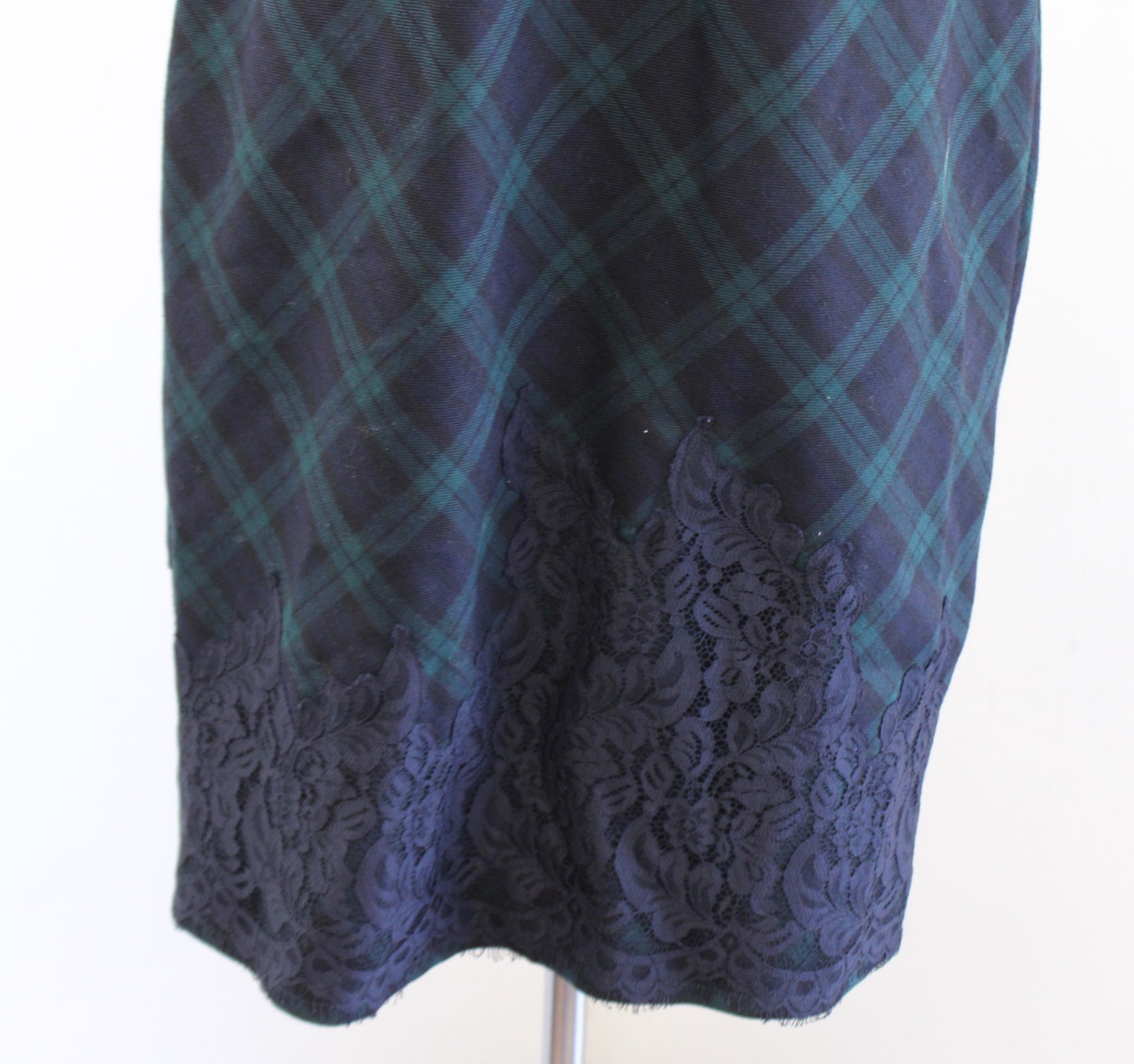 Talbots Green Navy Blue Black Plaid Wool Blend Lace Hem Sheath Dress Size 8