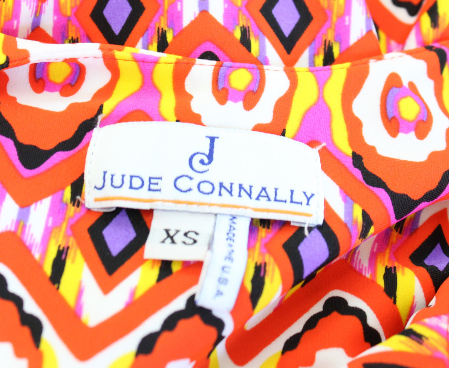 Jude Connally Colorful Ikat Geometric Print Sleeveless Dress Sz XS Yellow Orange