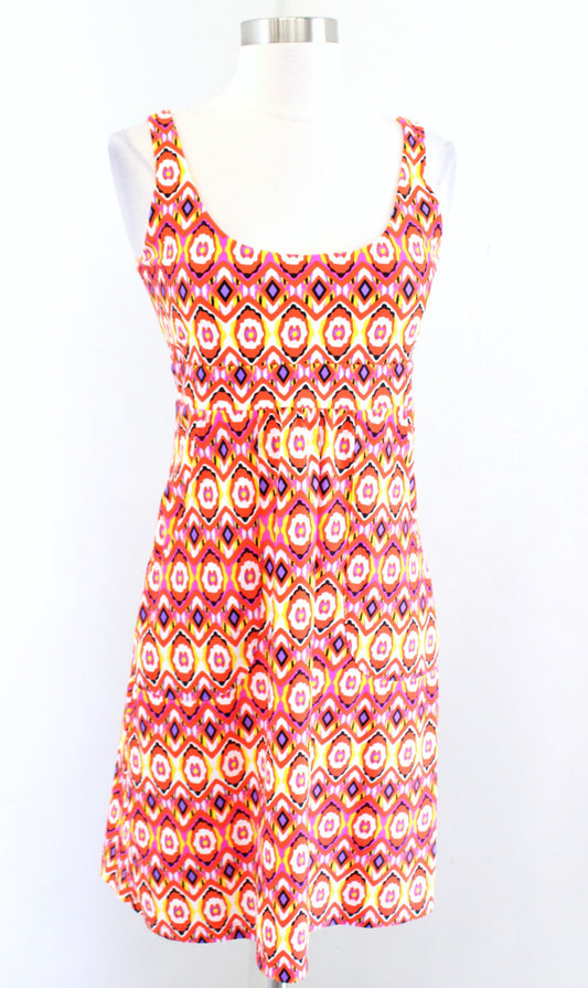 Jude Connally Colorful Ikat Geometric Print Sleeveless Dress Sz XS Yellow Orange