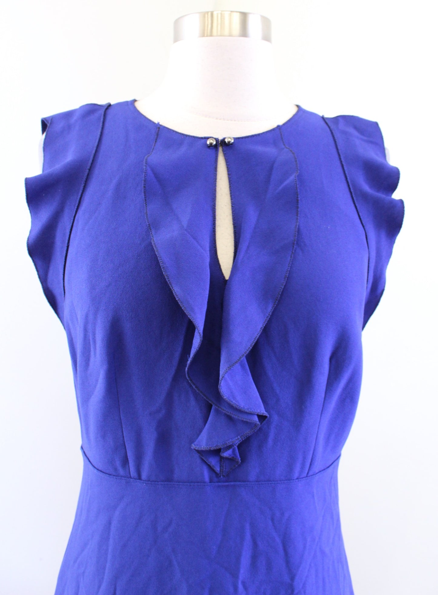 Elie Tahari Rachel Blue Ruffle Flutter Sleeve A Line Sheath Dress Size 2 Flounce