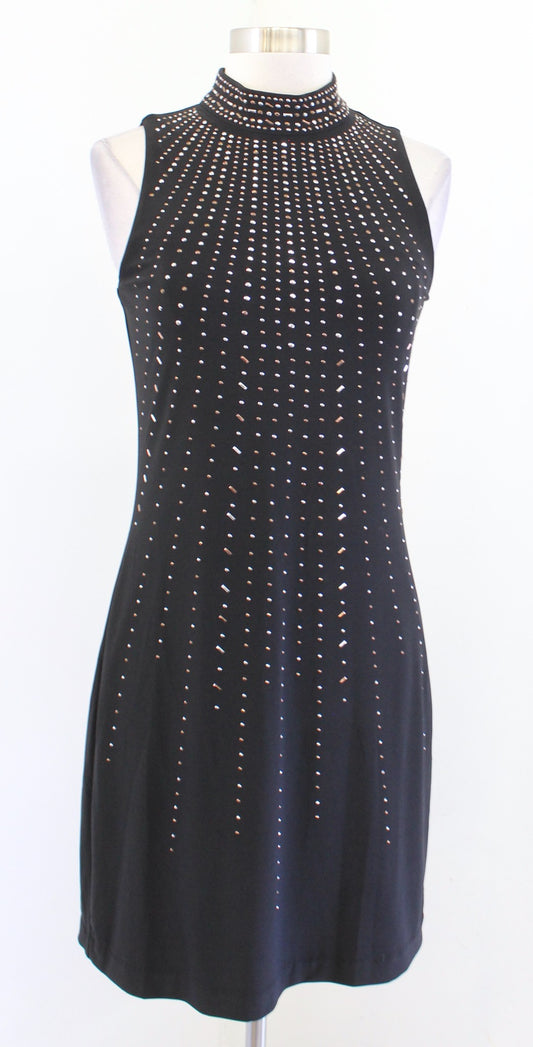 NWT White House Black Market Black Studded Embellished Mock Neck Dress Jersey XS