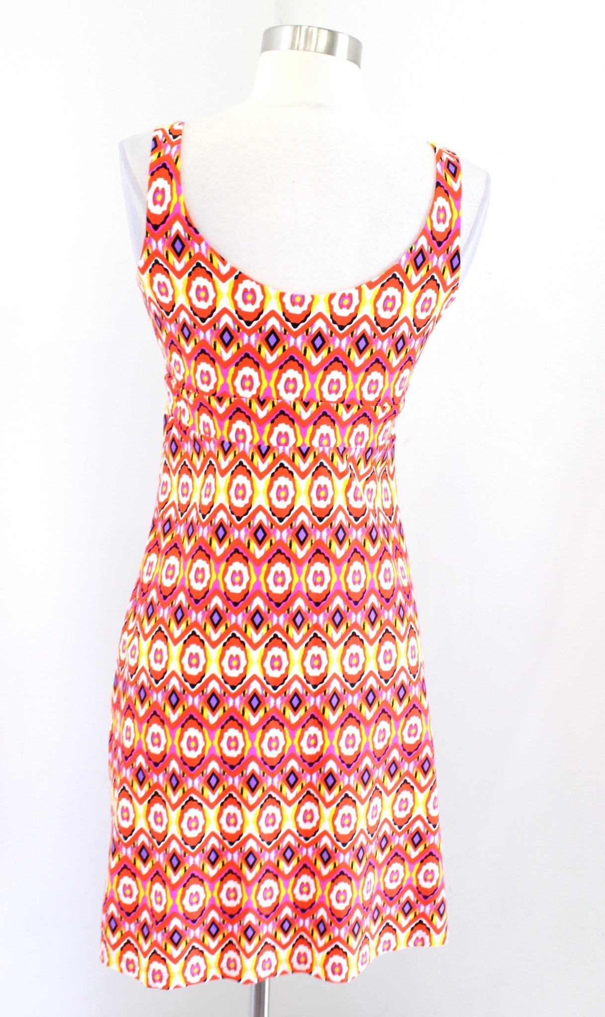 Jude Connally Colorful Ikat Geometric Print Sleeveless Dress Sz XS Yellow Orange