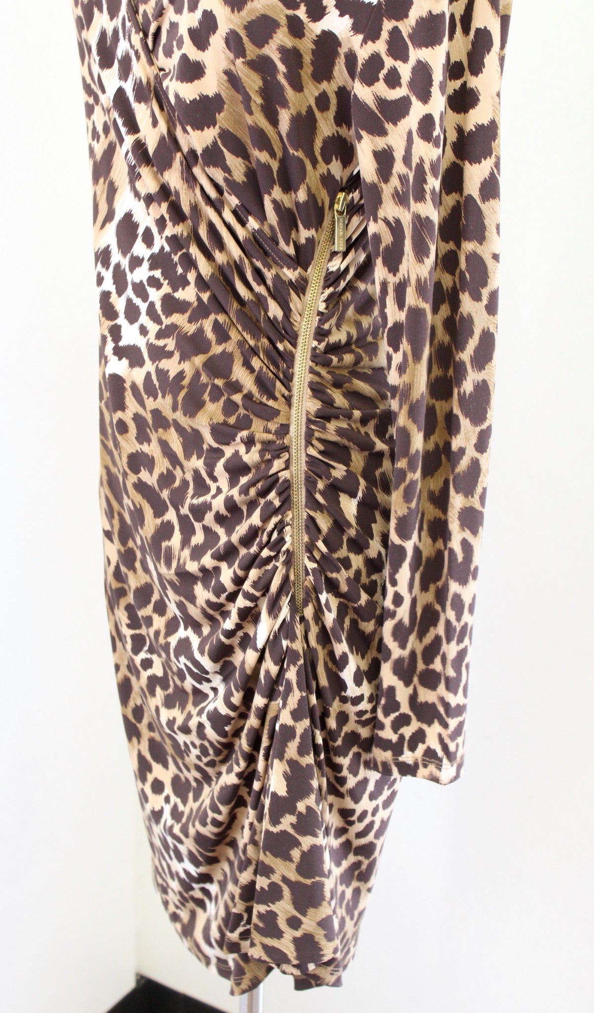 Michael Kors Leopard Print Zipper Accent Ruched Jersey Wiggle Dress Size 8