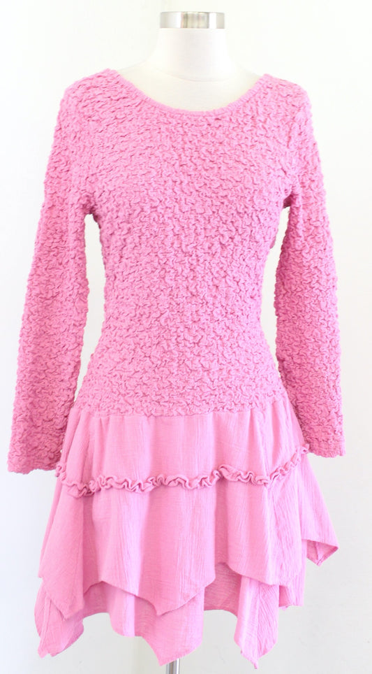 Free People What a Time Pink Textured Drop Waist Open Back Asymmetric Dress Sz S
