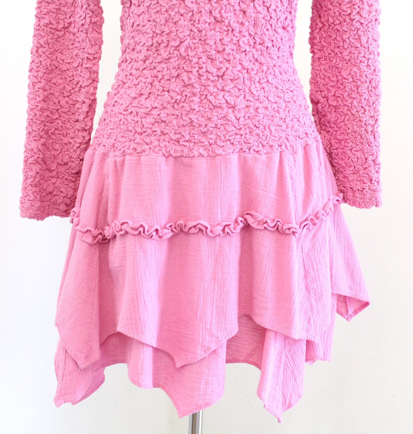 Free People What a Time Pink Textured Drop Waist Open Back Asymmetric Dress Sz S