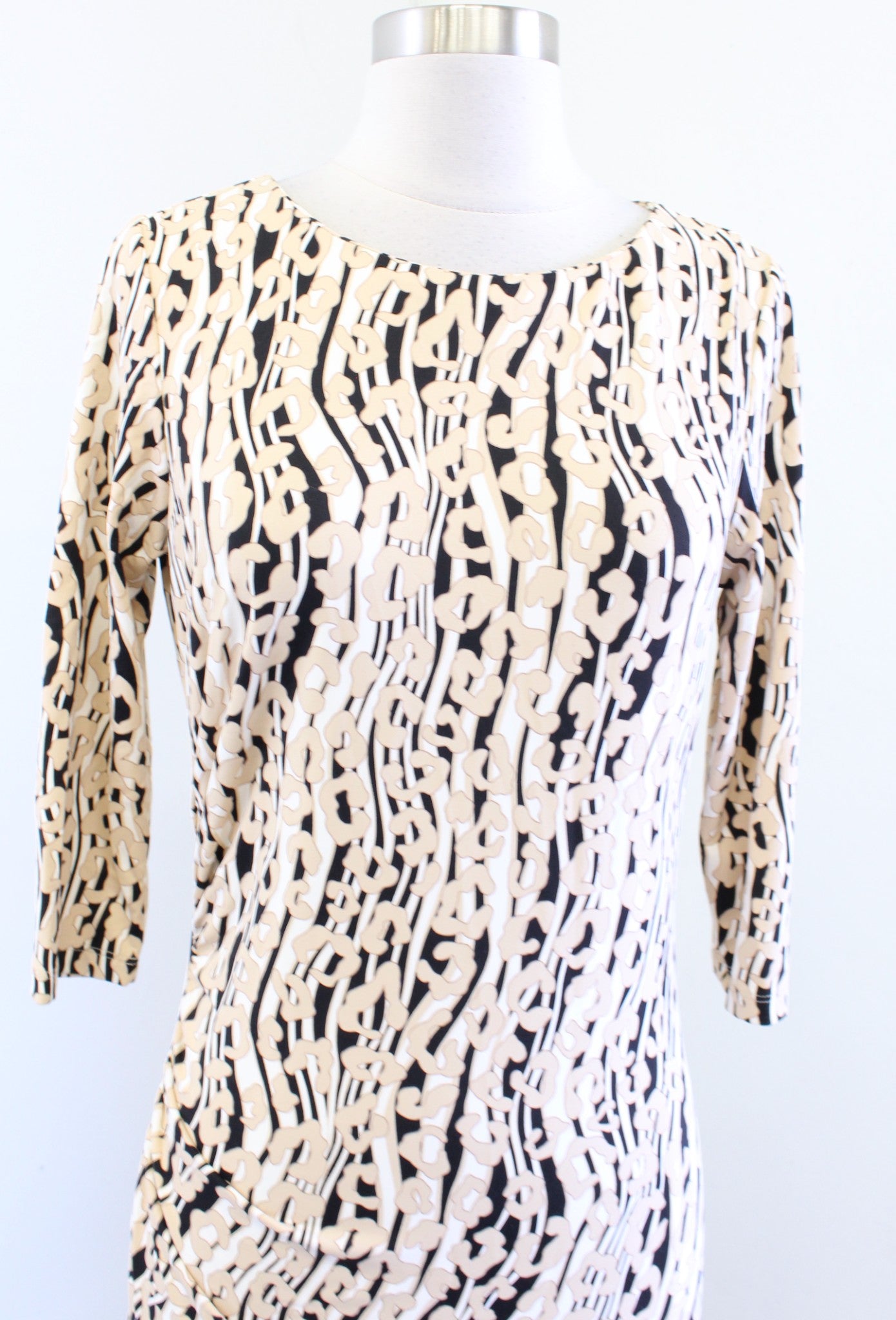 NWT J McLaughlin Sage 3/4 Sleeve /Ruched Leopard Print Catalina Cloth Dress Sz S