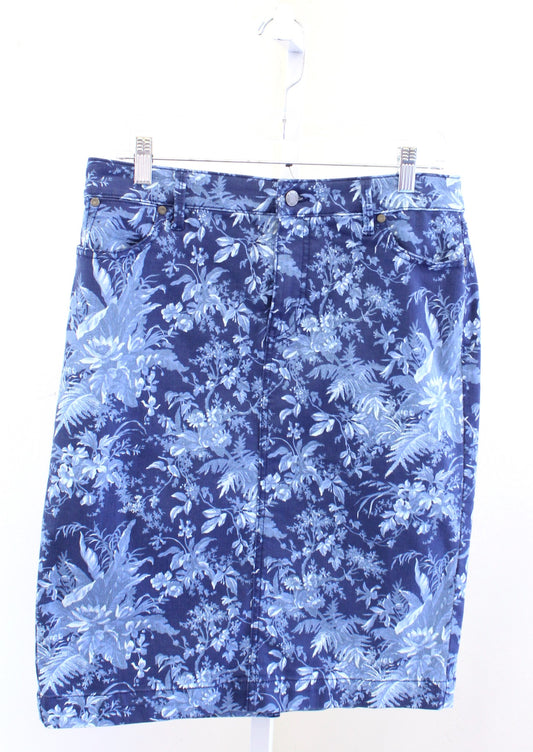 NWT Talbots Blue Chambray Tropical Toile Floral Print Skirt Size 10P Casual