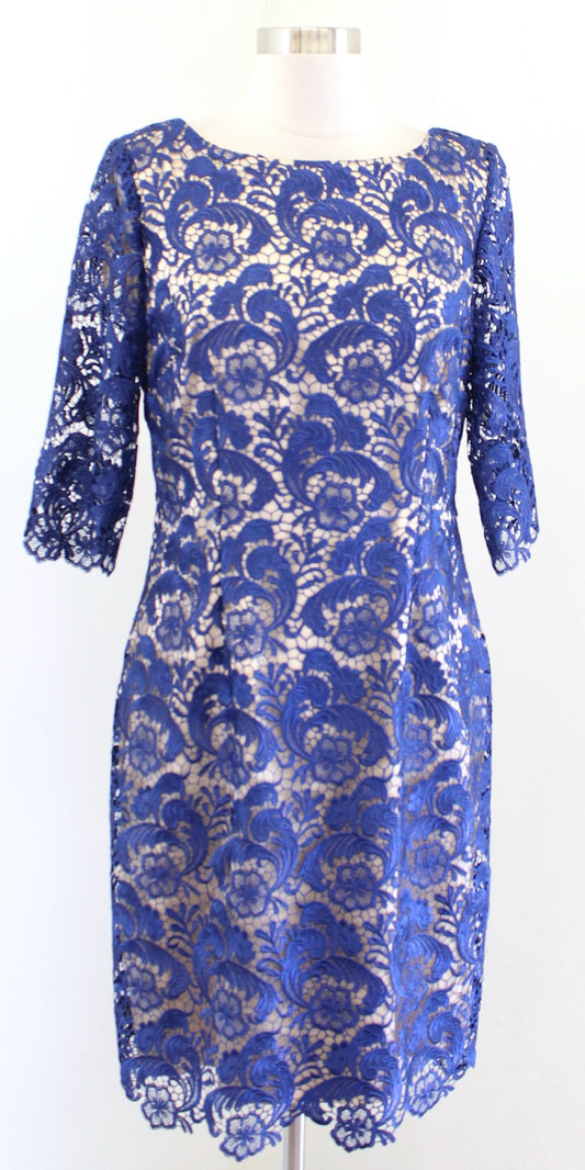 Eliza J Blue Floral Embroidered Lace Illusion Sheath Dress Cocktail Party Sz 10