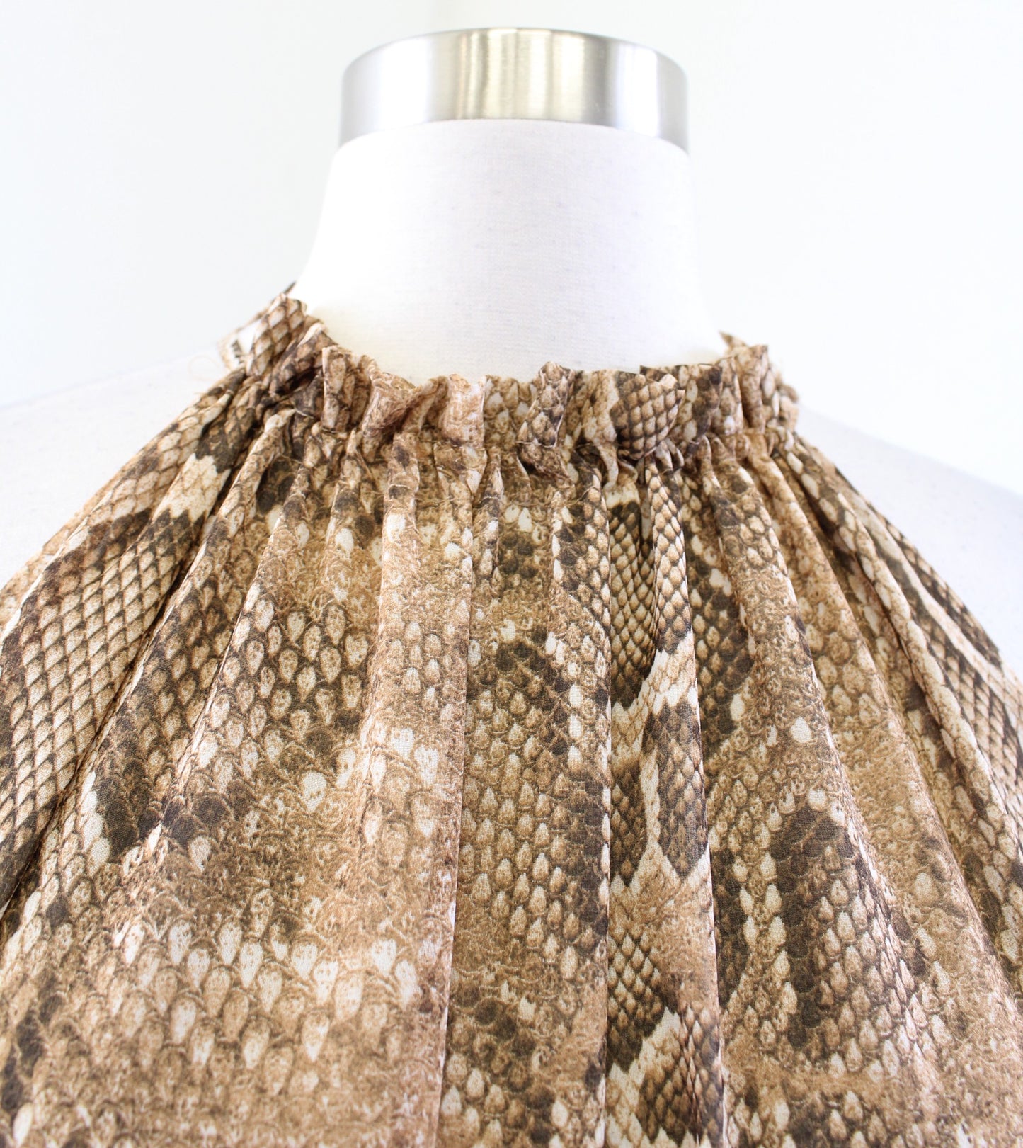 Zara Tan Snakeskin Print Halter Smocked Flounce Hem Midi Maxi Dress Size M