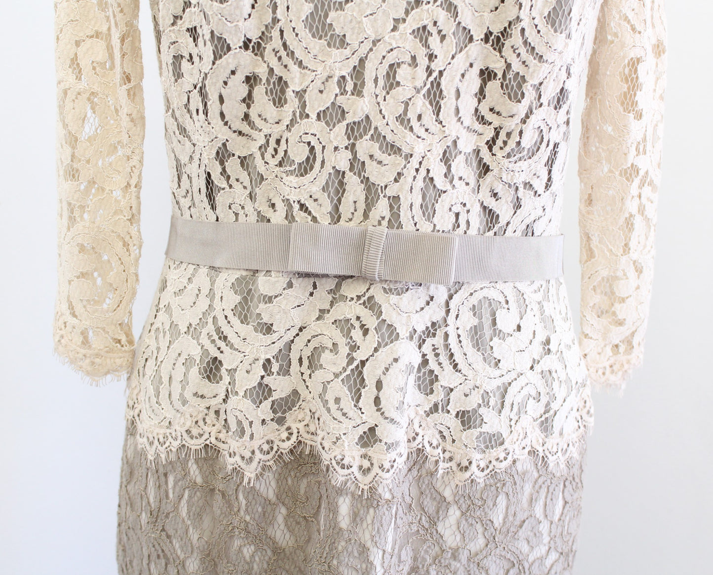 Tadashi Shoji Cream Taupe Tan Color Block Lace Dress Cocktail Party Size 10