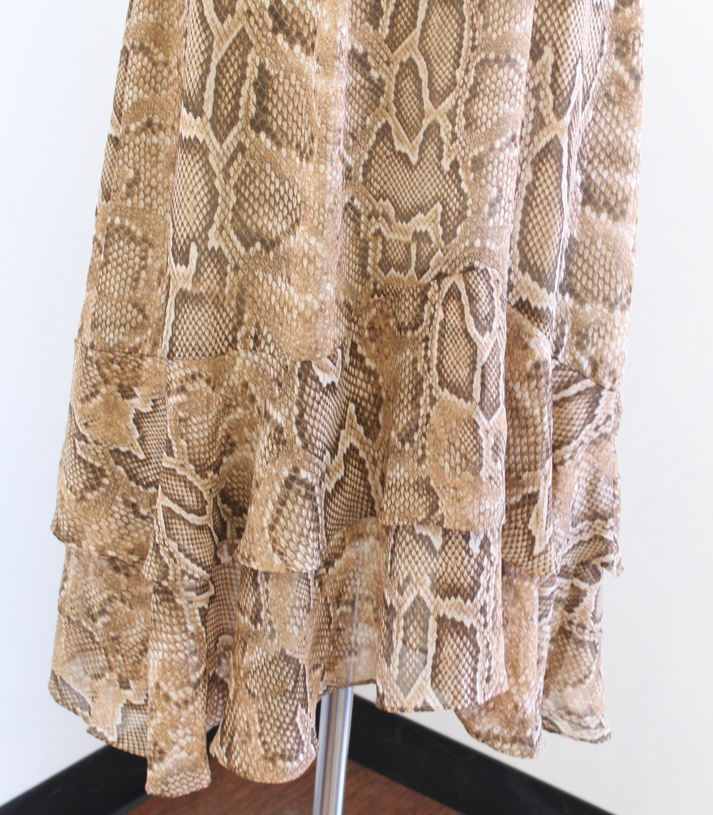 Zara Tan Snakeskin Print Halter Smocked Flounce Hem Midi Maxi Dress Size M