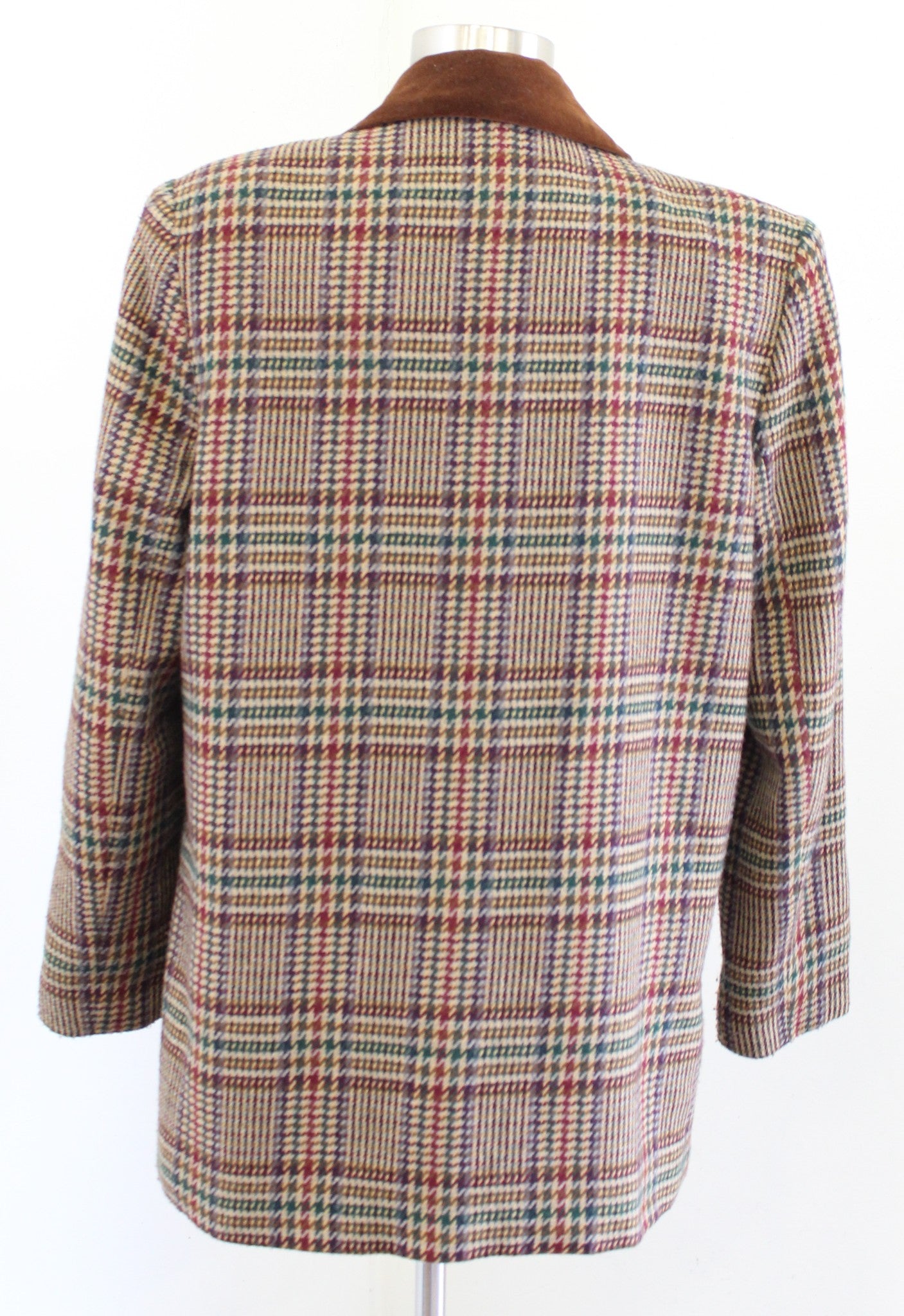 Vtg 90s Plaid Tweed Velvet Collar Boyfriend Style Blazer Jacket Sz 6 Retro Wool