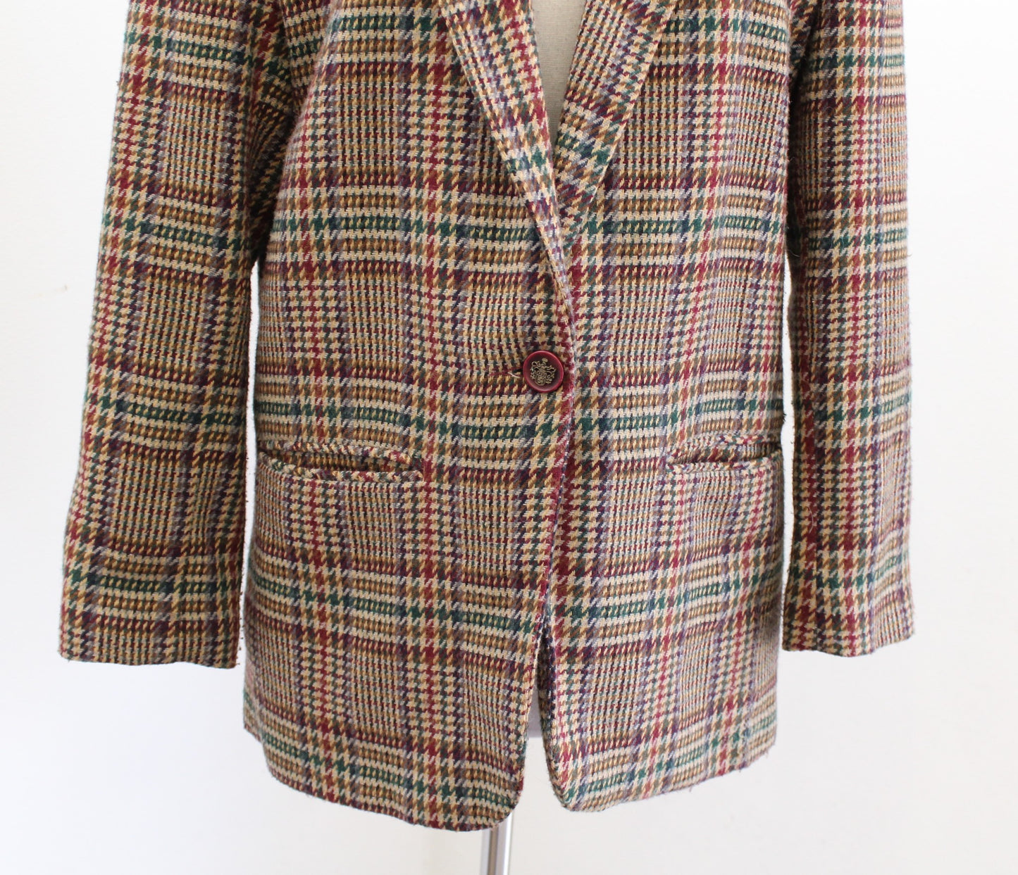 Vtg 90s Plaid Tweed Velvet Collar Boyfriend Style Blazer Jacket Sz 6 Retro Wool