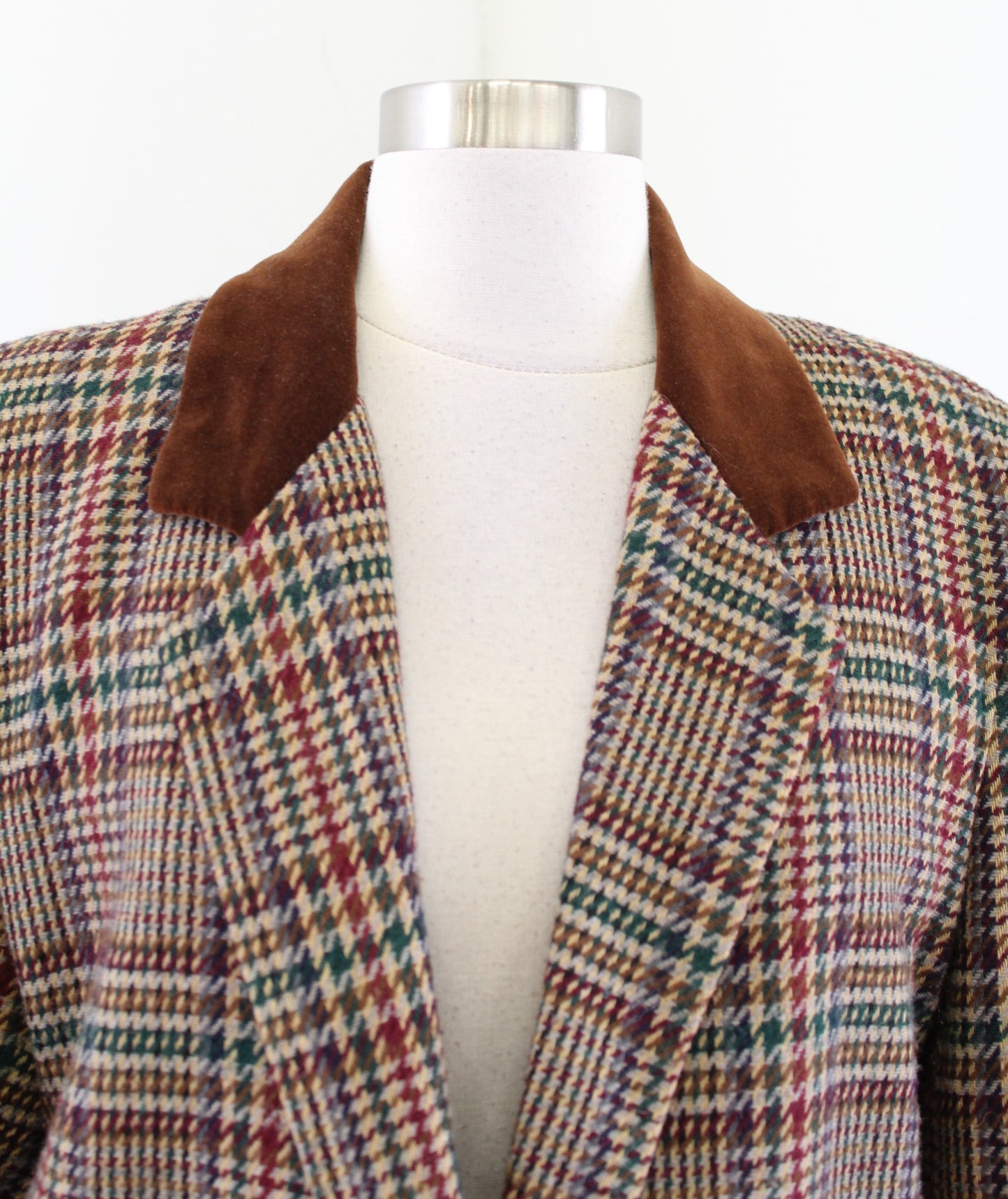 Vtg 90s Plaid Tweed Velvet Collar Boyfriend Style Blazer Jacket Sz 6 Retro Wool