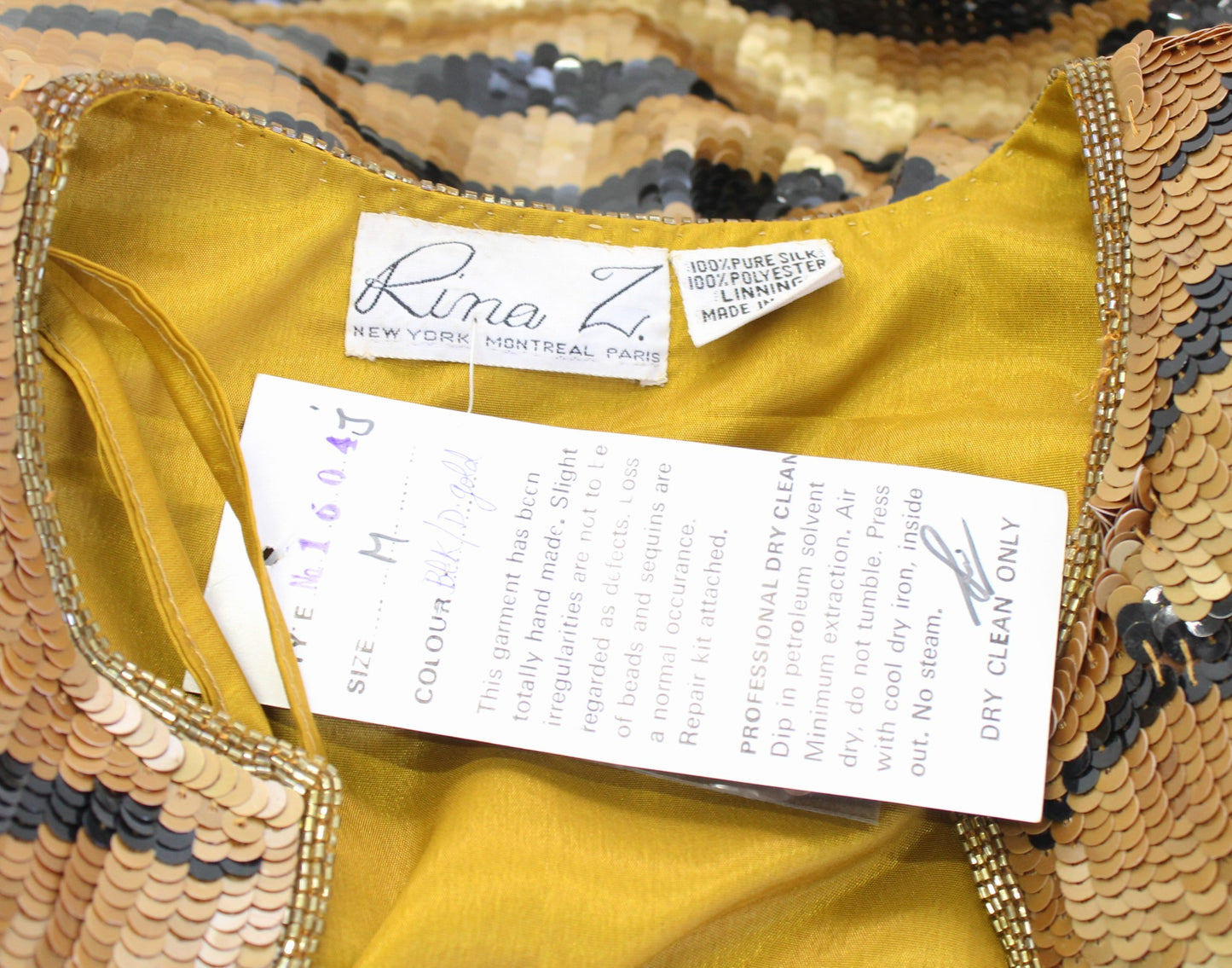 NWT Vtg 90s Gold Black Silk Beaded Sequin Evening Party Jacket Size M Deadstock