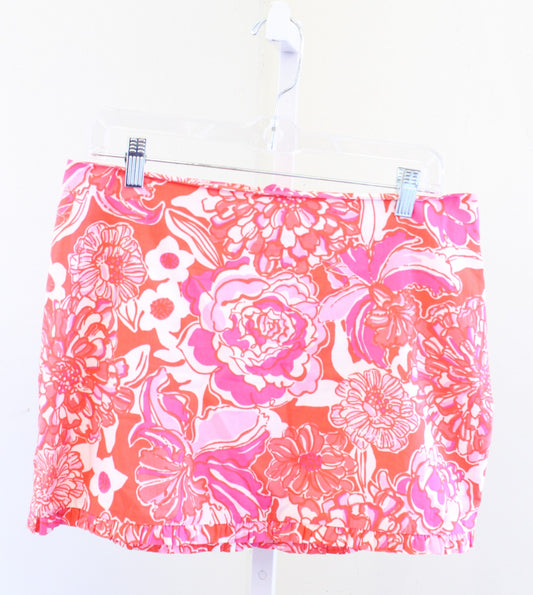 Lilly Pulitzer Callie Floral Print Ruffle Trim Mini Skirt Size 6 Pink Red Orange