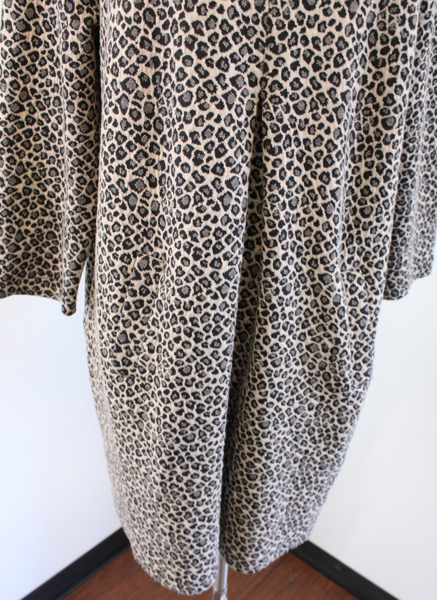 Tyler Boe Tan Black Leopard Print Knit Cowl Neck Shift Dress Mini Size L