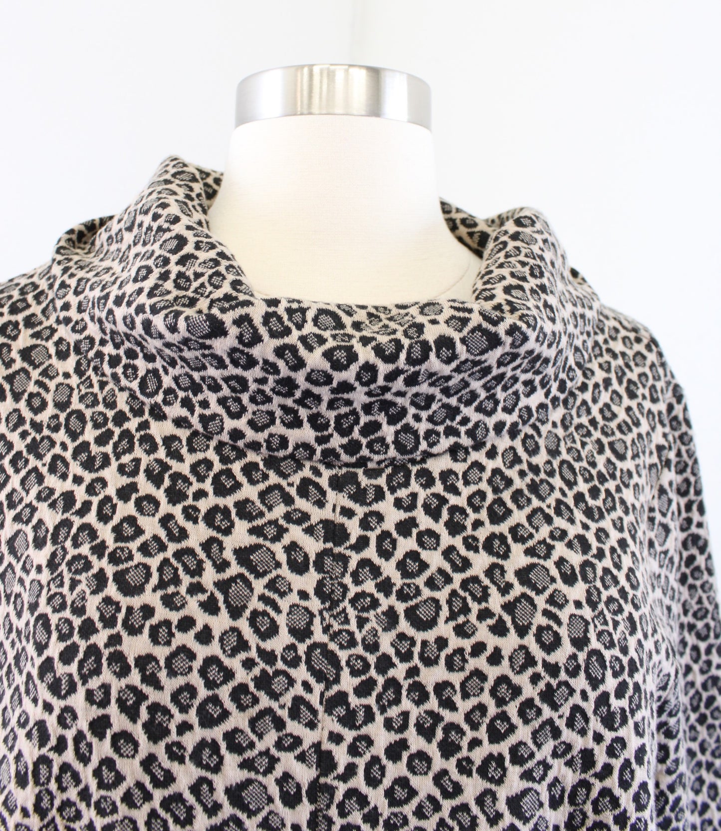 Tyler Boe Tan Black Leopard Print Knit Cowl Neck Shift Dress Mini Size L