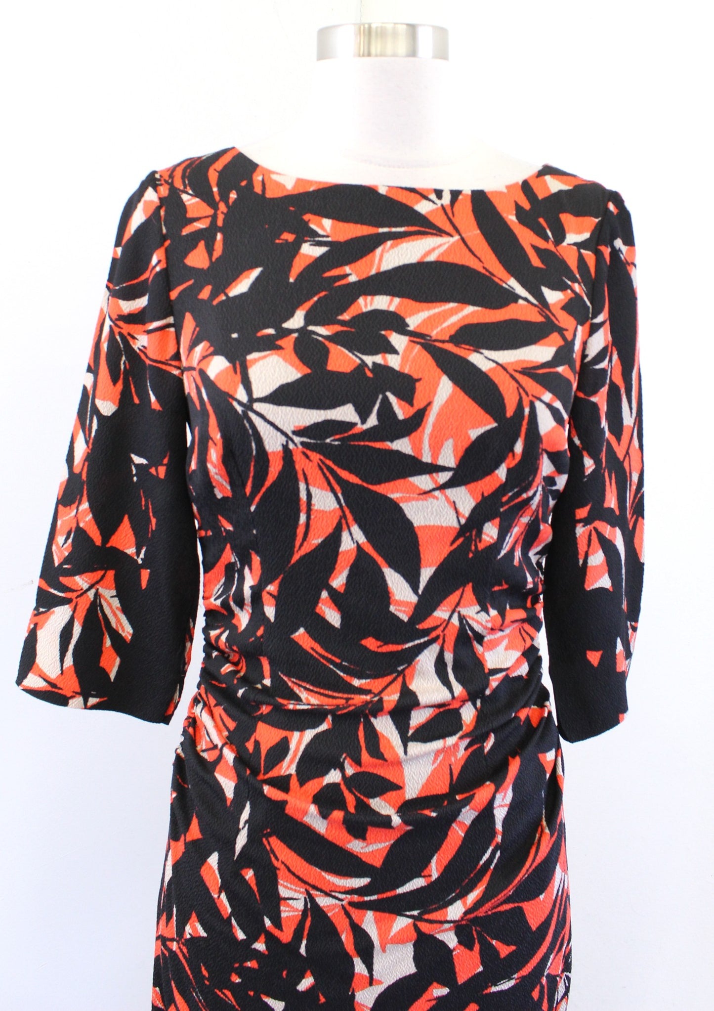 Tracy Reese Black Orange Floral Print Silk Blend Ruched Sheath Dress Size 4