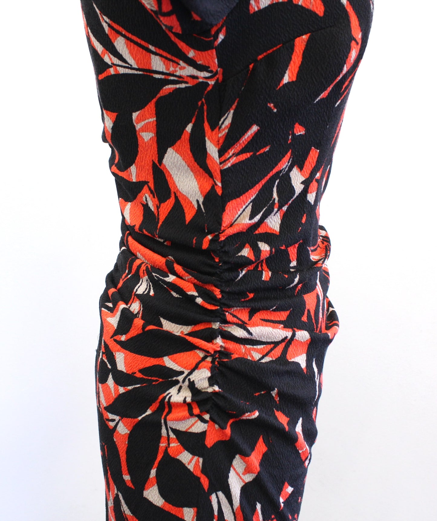 Tracy Reese Black Orange Floral Print Silk Blend Ruched Sheath Dress Size 4