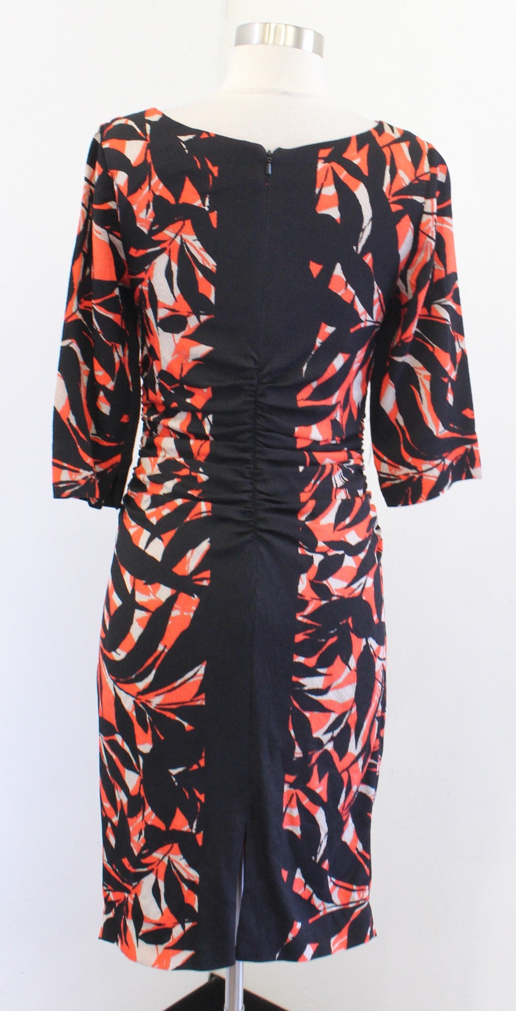 Tracy Reese Black Orange Floral Print Silk Blend Ruched Sheath Dress Size 4