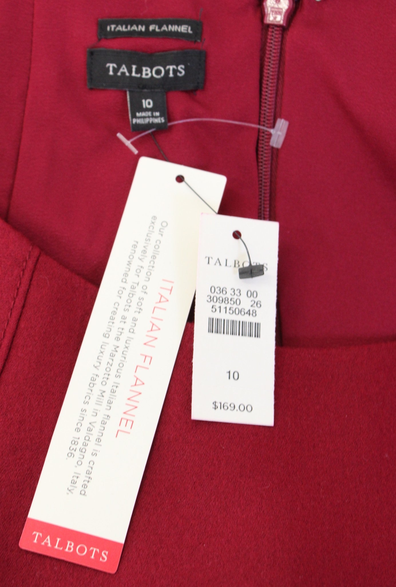 NWT Talbots Wine Red Italian Flannel Wool Blend Sheath Dress Sz 10 Ruffle Sleeve