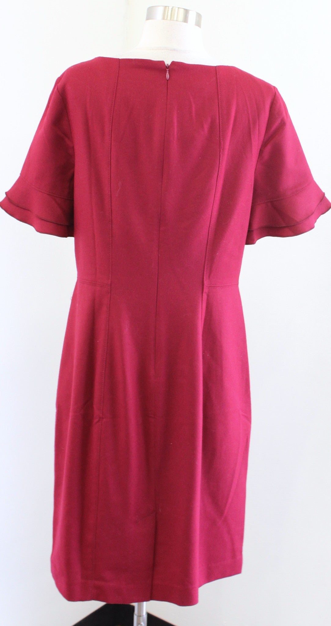 NWT Talbots Wine Red Italian Flannel Wool Blend Sheath Dress Sz 10 Ruffle Sleeve