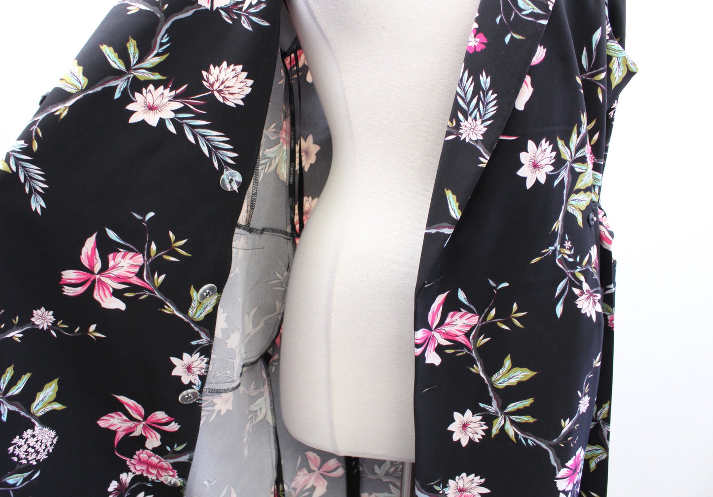 Calvin Klein Black Floral Print Tie Waist Wrap Look Sheath Dress Size 14 Career