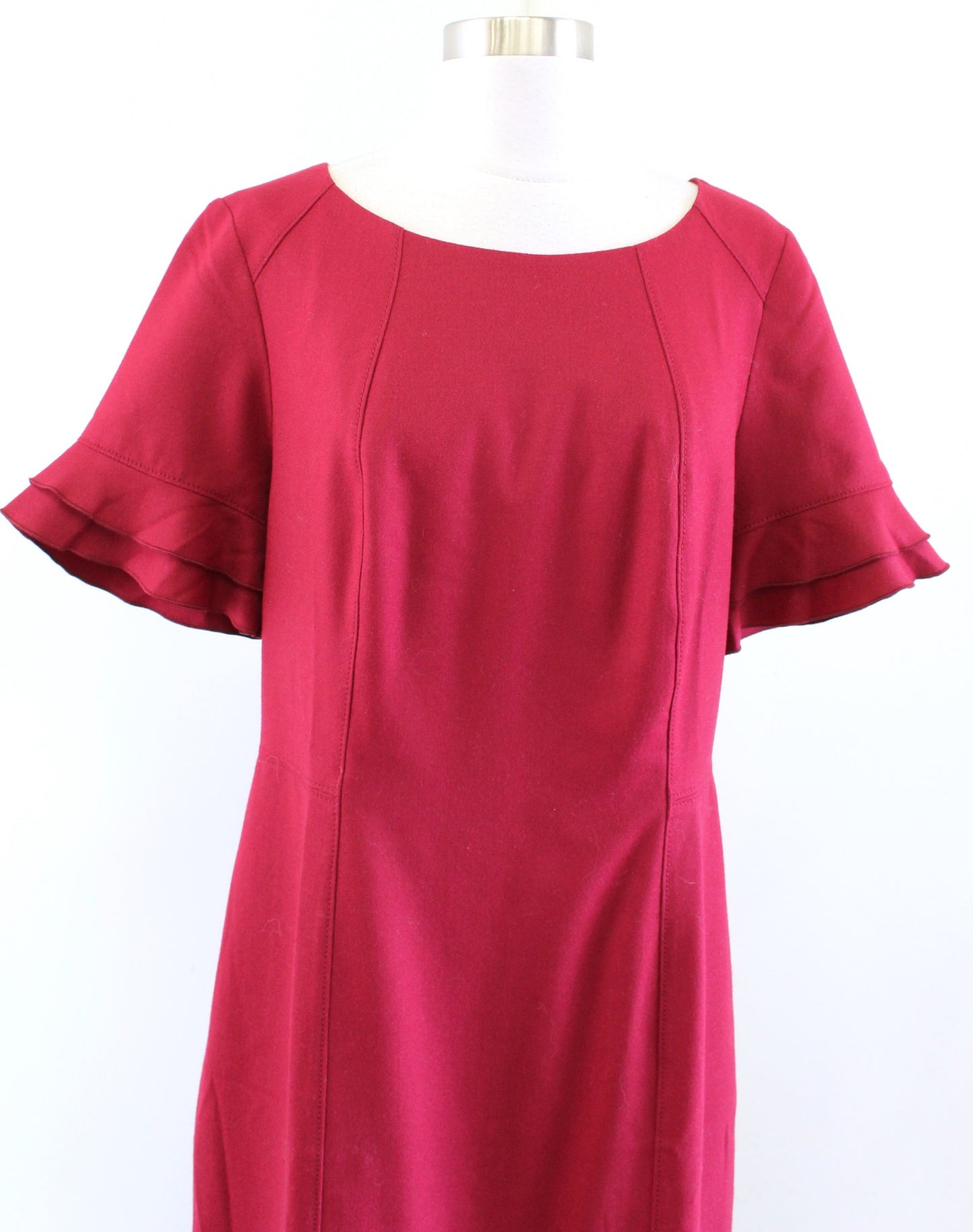 NWT Talbots Wine Red Italian Flannel Wool Blend Sheath Dress Sz 10 Ruffle Sleeve