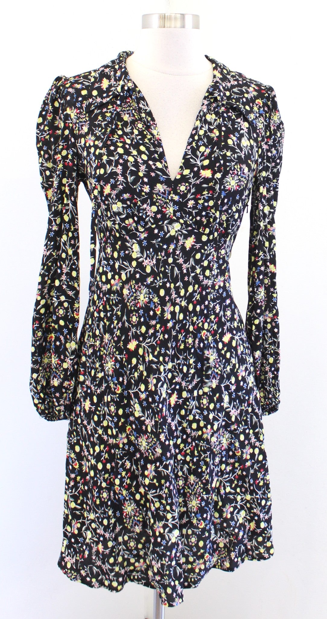 Boden Womens Black Wildflower Paisley Floral Tie Neck Shirt Dress Size US 2R 2