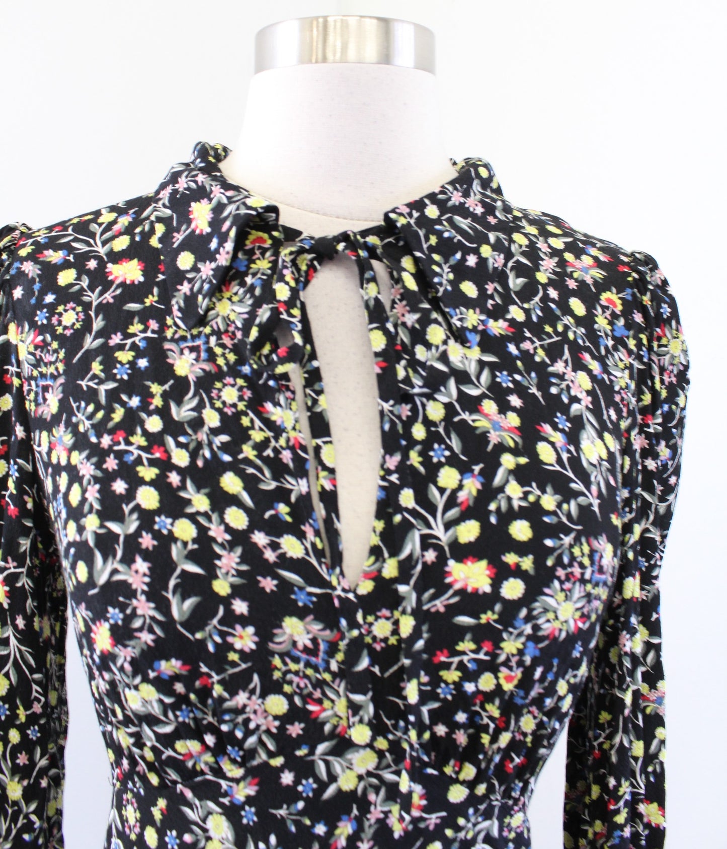 Boden Womens Black Wildflower Paisley Floral Tie Neck Shirt Dress Size US 2R 2
