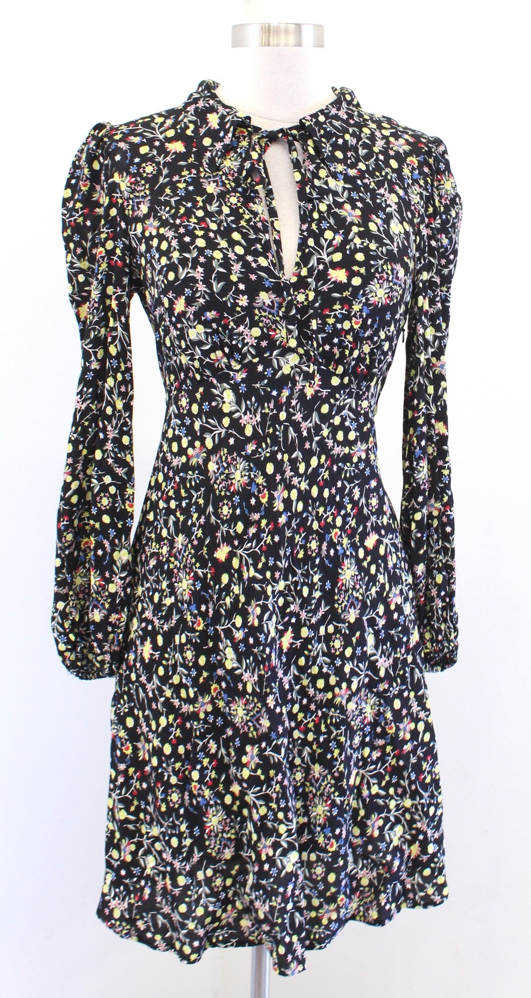 Boden Womens Black Wildflower Paisley Floral Tie Neck Shirt Dress Size US 2R 2