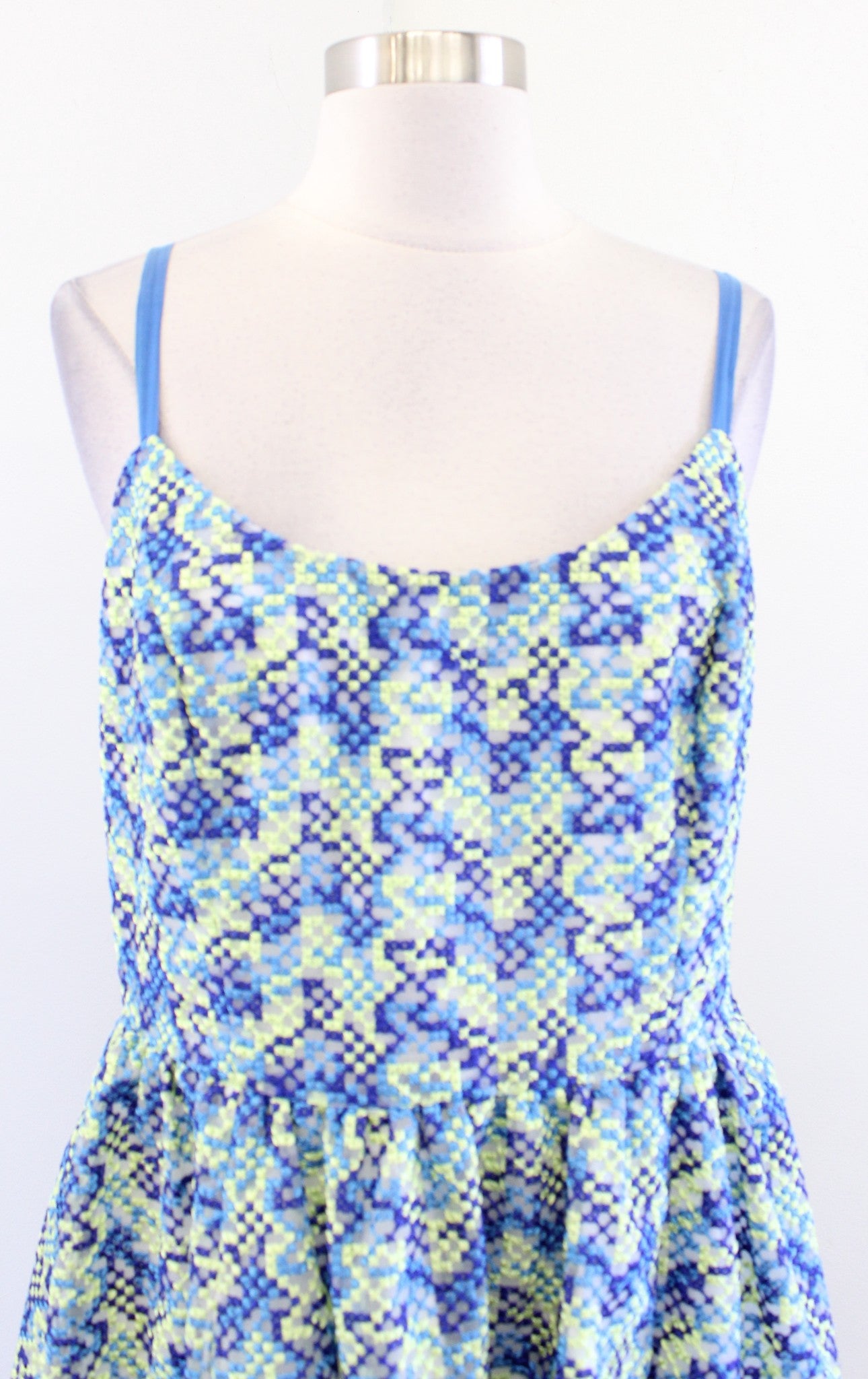 Tracy Reese Anthropologie Blue Green Embroidered Fit and Flare Dress Party Sz 10