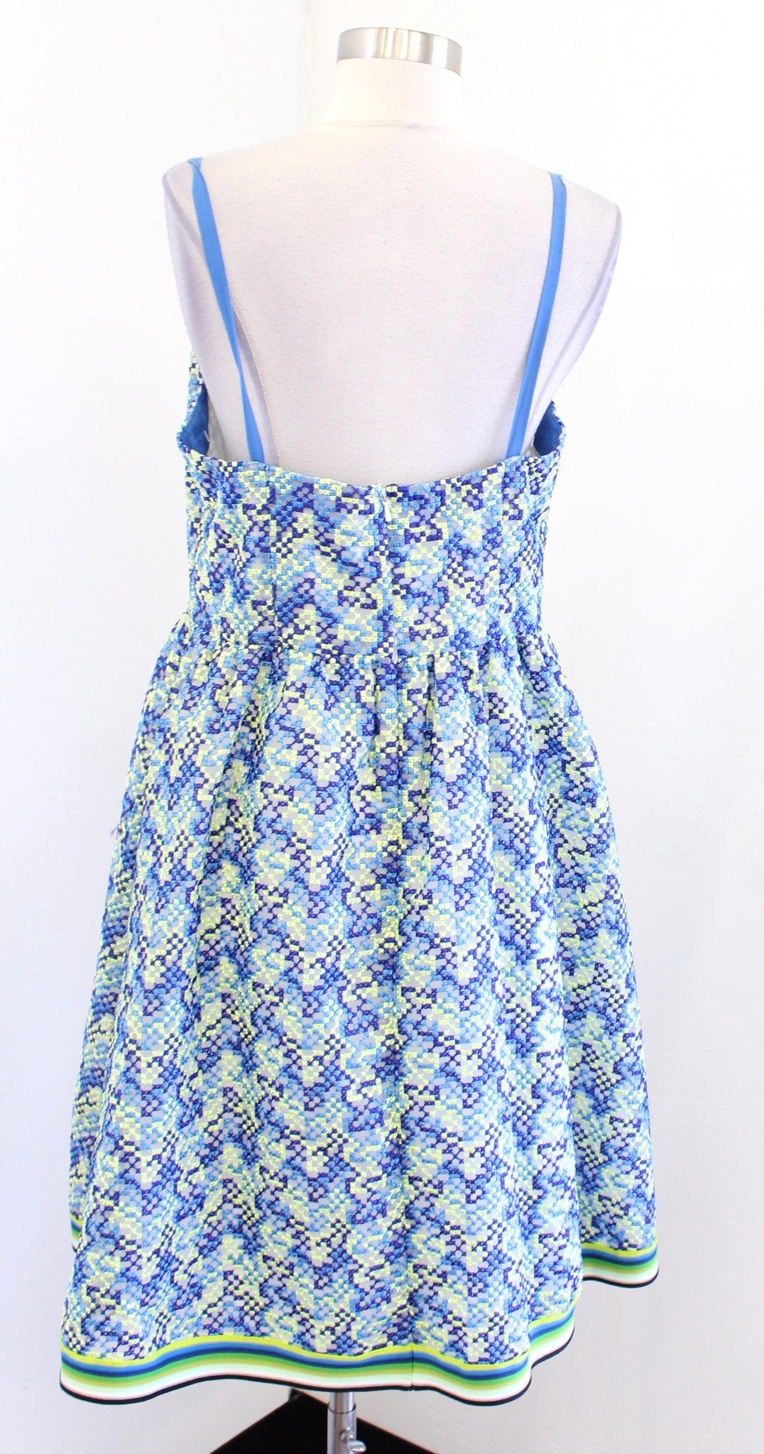 Tracy Reese Anthropologie Blue Green Embroidered Fit and Flare Dress Party Sz 10