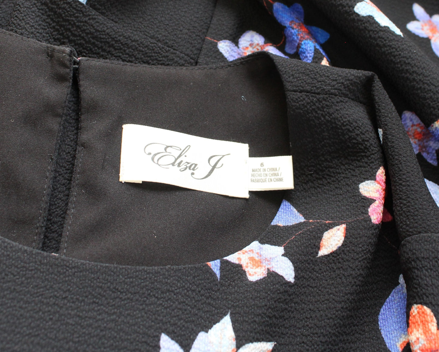 Eliza J Womens Black Blue Floral Print Bell Sleeve Flounce Hem Dress Size 6