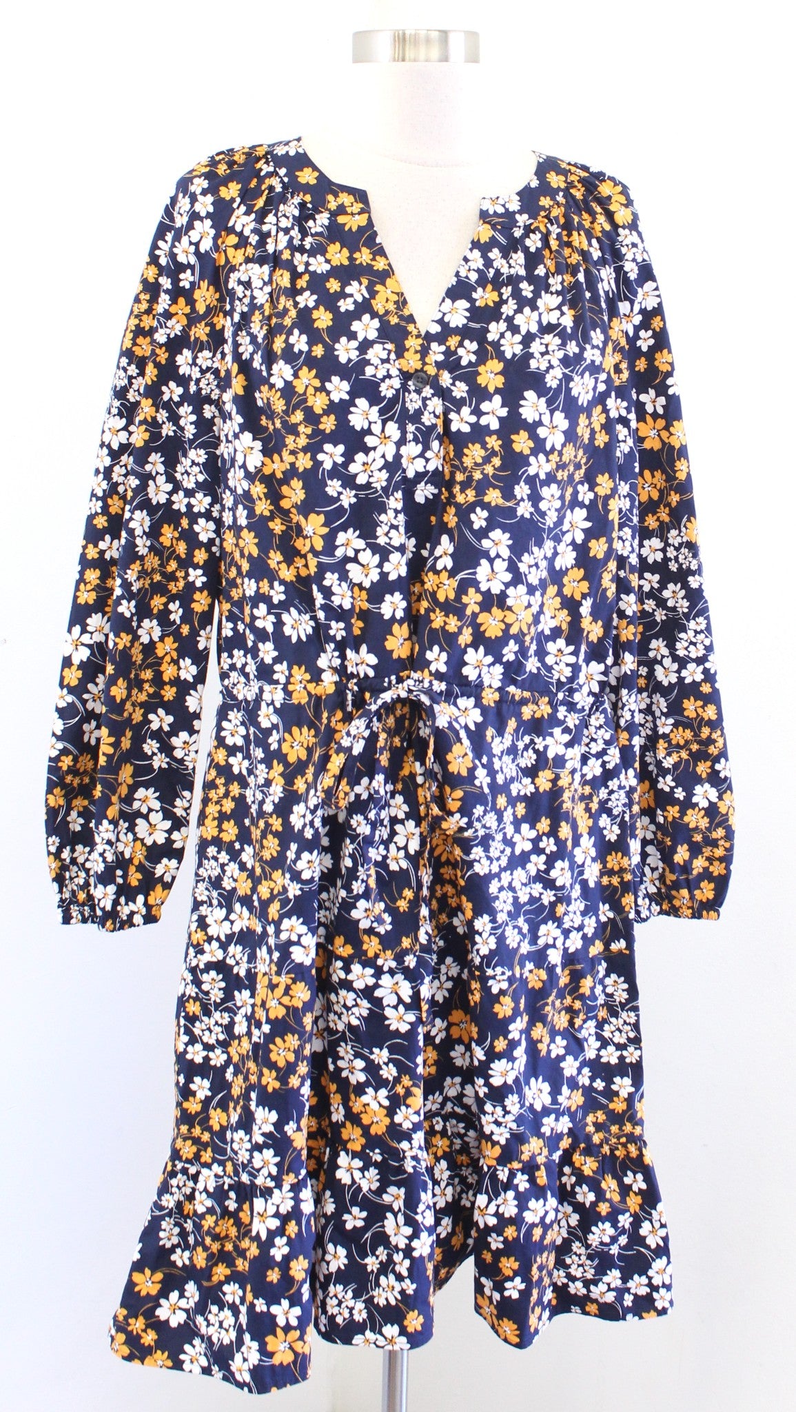 Draper James Lucinda Fall Field Floral Drawstring Waist Popover Dress Sz L Navy