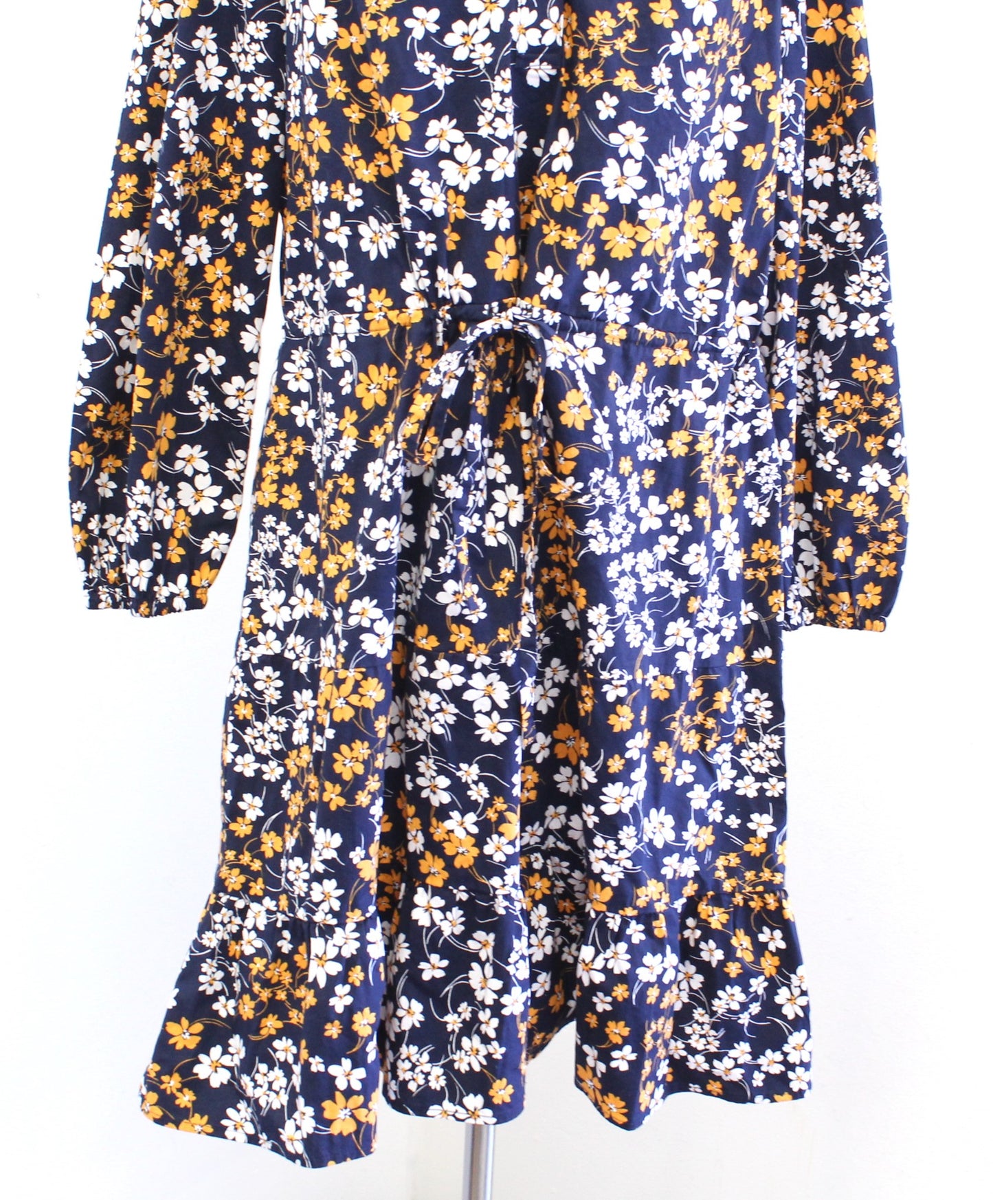 Draper James Lucinda Fall Field Floral Drawstring Waist Popover Dress Sz L Navy