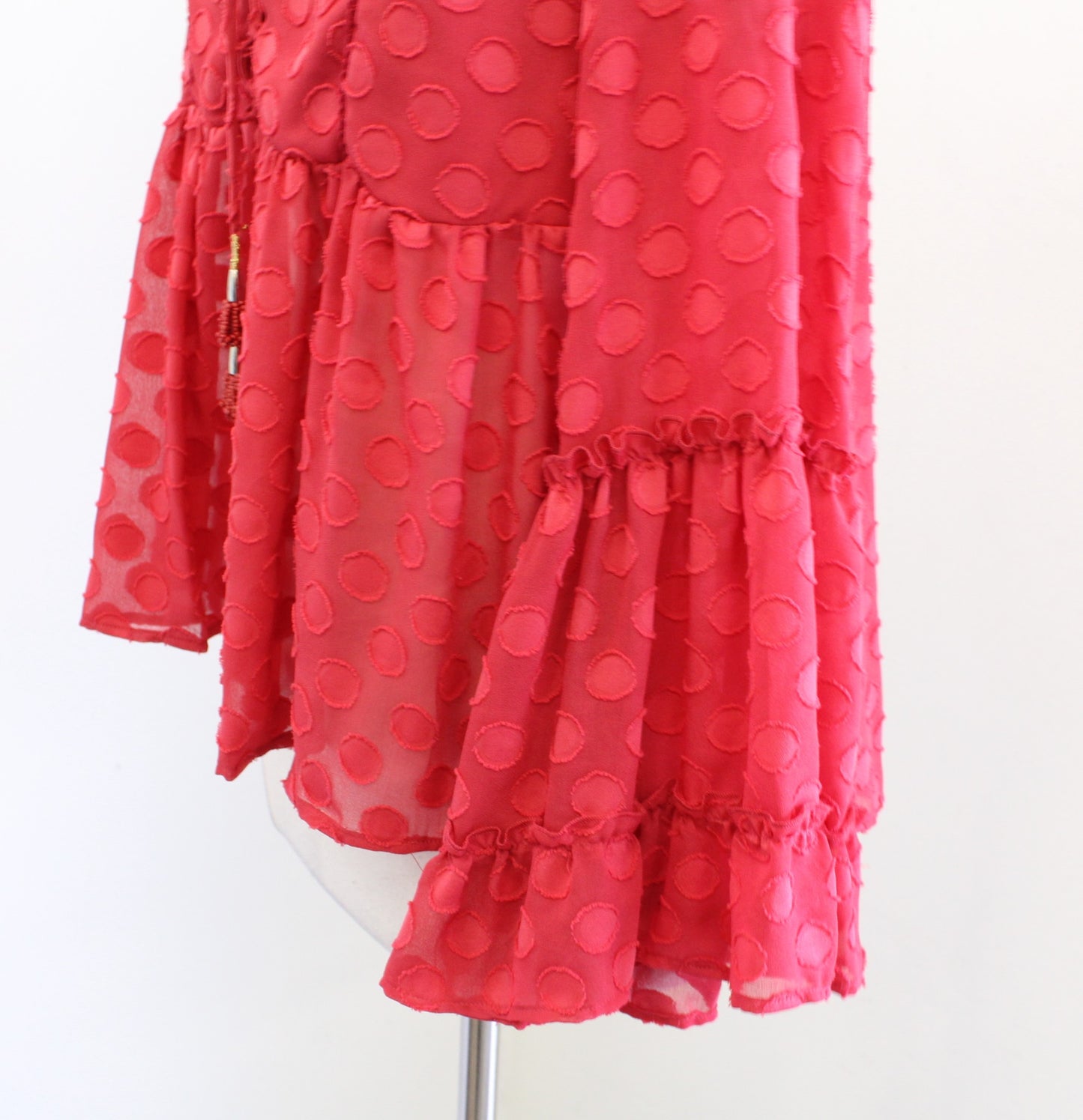 Soft Surroundings Besito Red Polka Dot Lace Up Neckline Peplum Top Blouse Size S