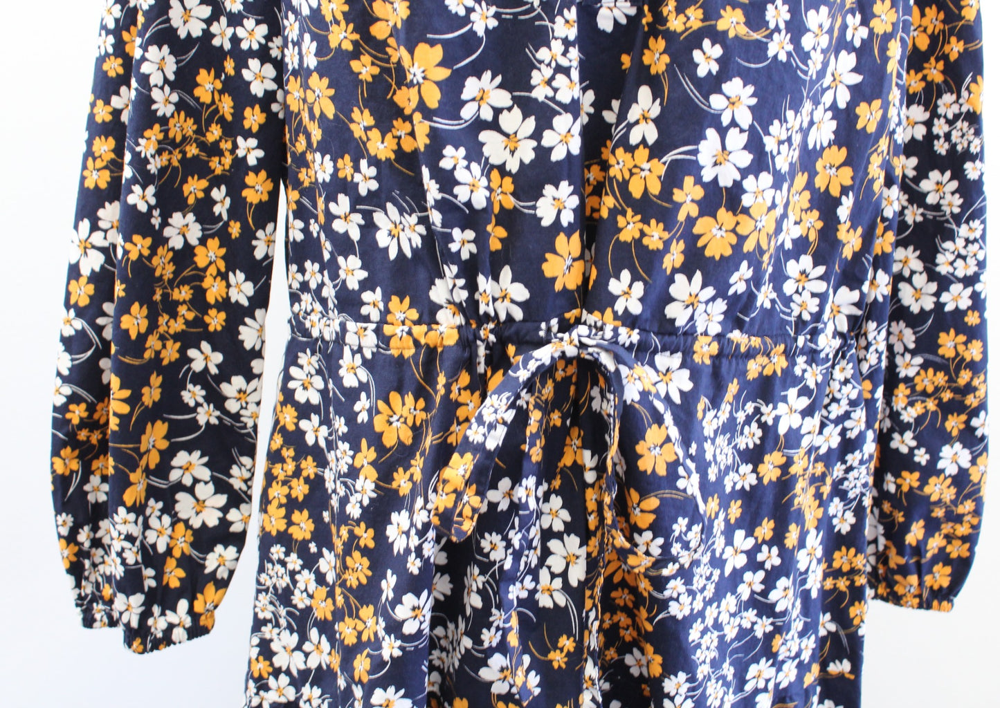 Draper James Lucinda Fall Field Floral Drawstring Waist Popover Dress Sz L Navy