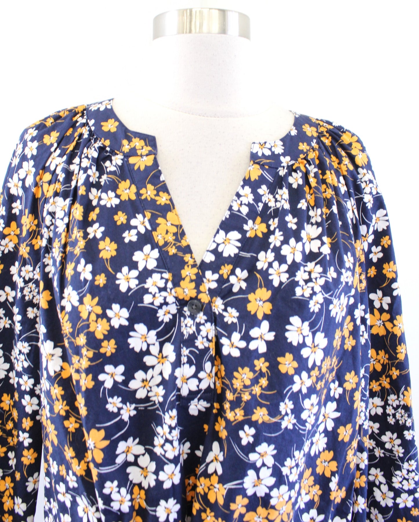 Draper James Lucinda Fall Field Floral Drawstring Waist Popover Dress Sz L Navy
