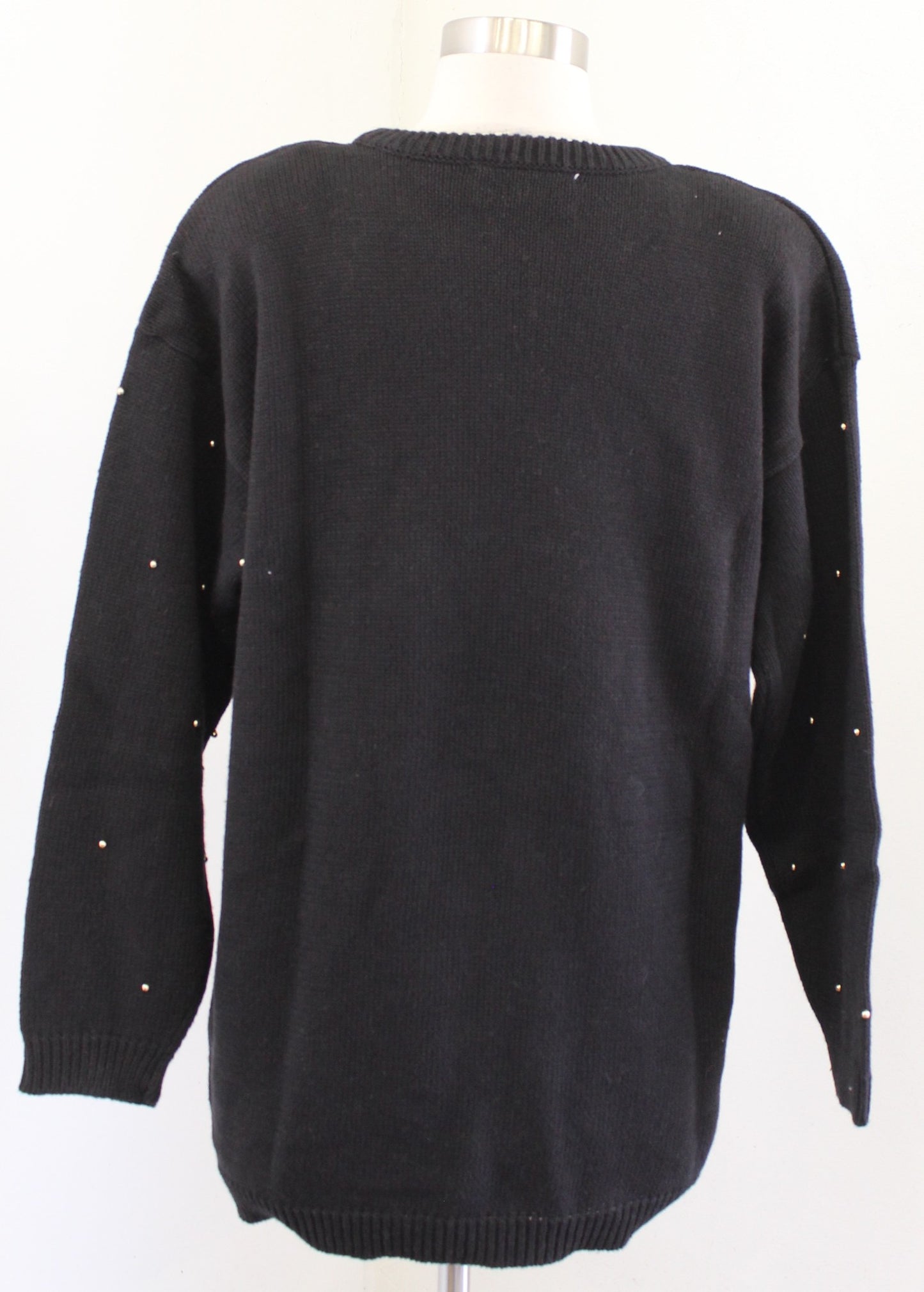 Vtg 90s Black Gold Moon Sun Stars Beaded Embellished Sweater Size M L ? Boho